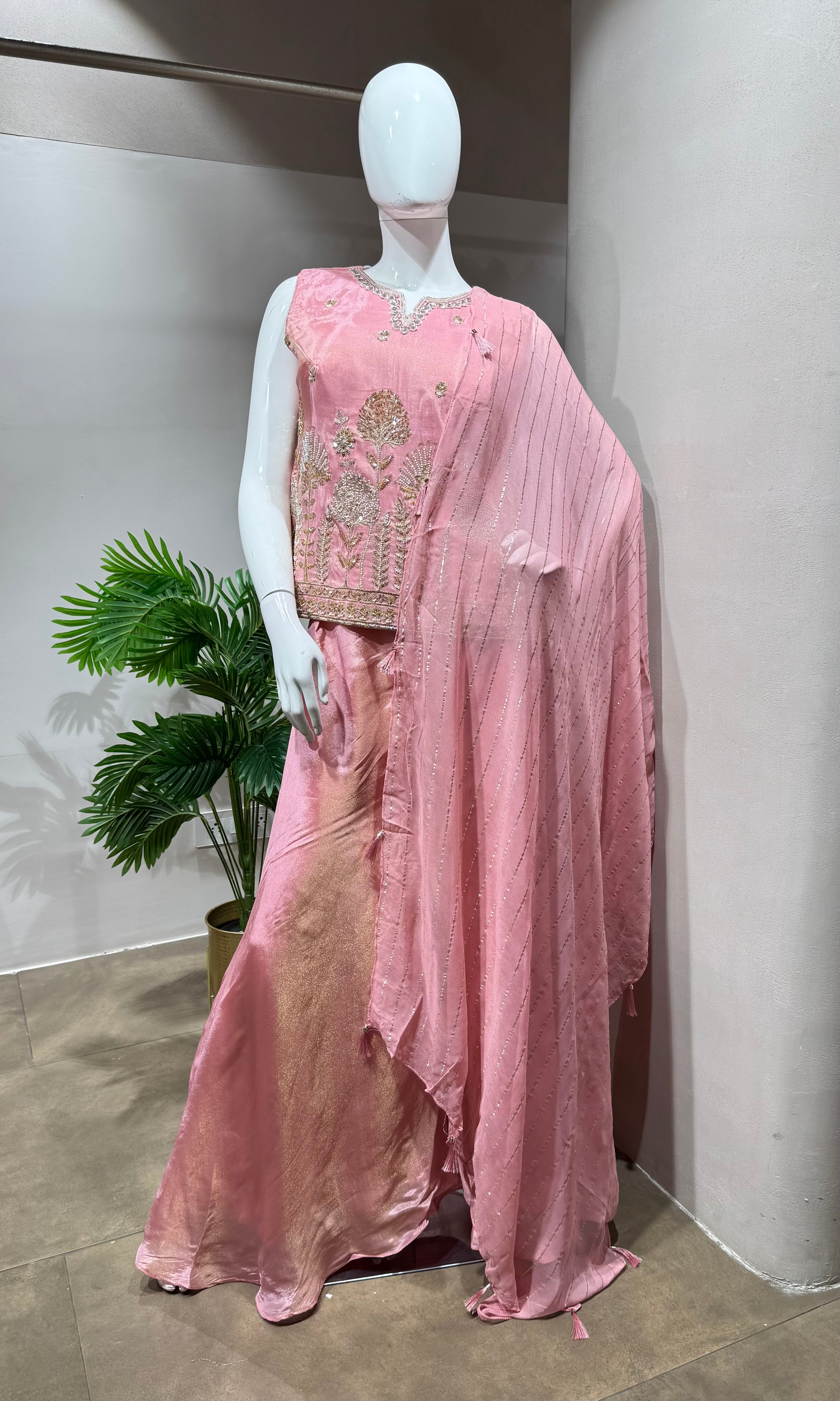 rose pink peplum palazzo set