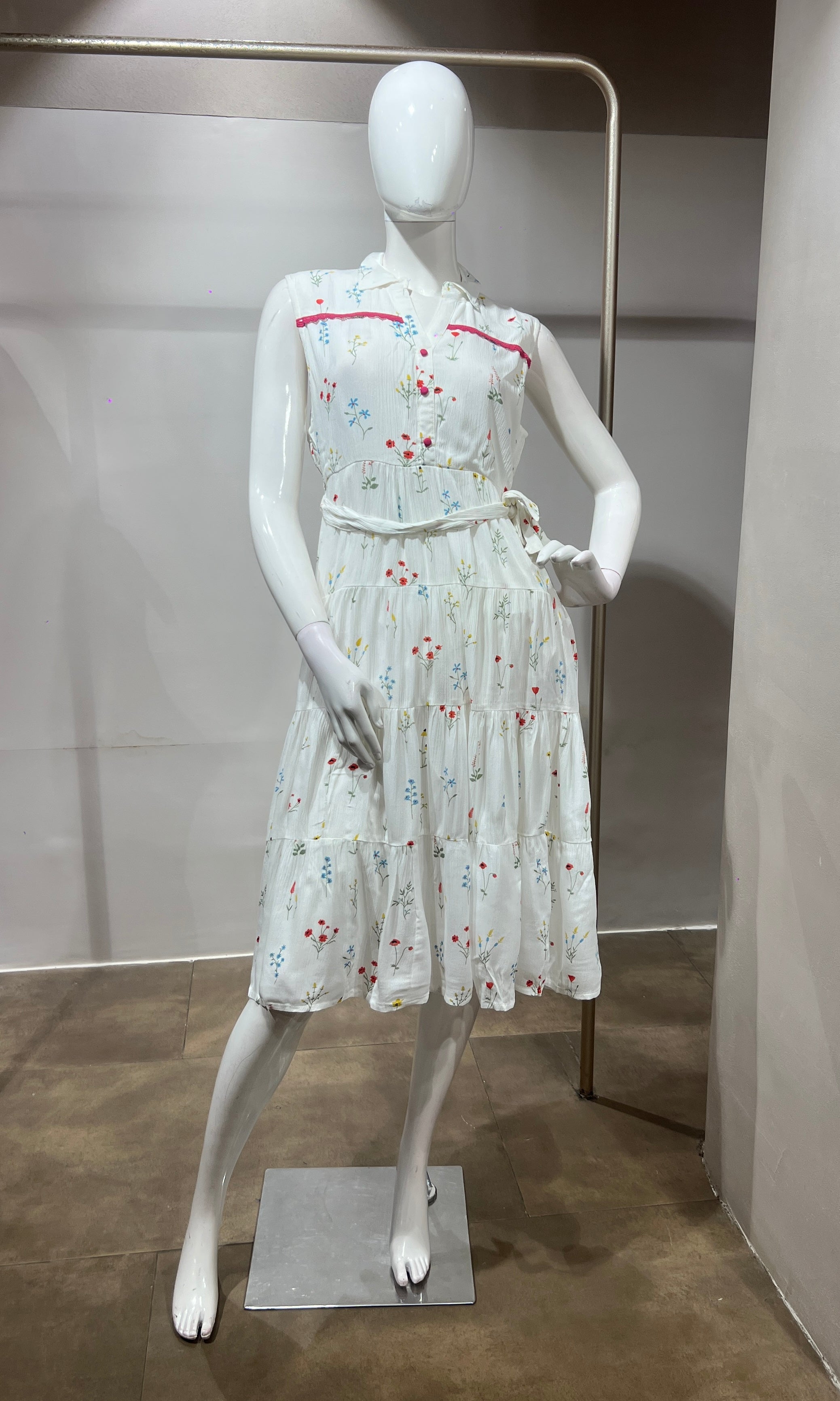 White multicolor floral motifs Frock