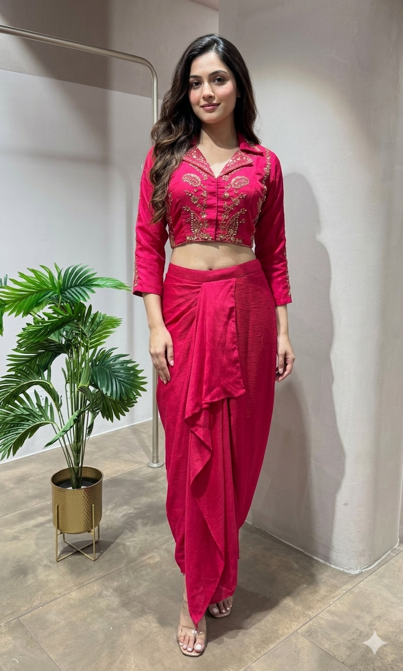 RANI PINK DRAPE SKIRT WITH BLOUSE