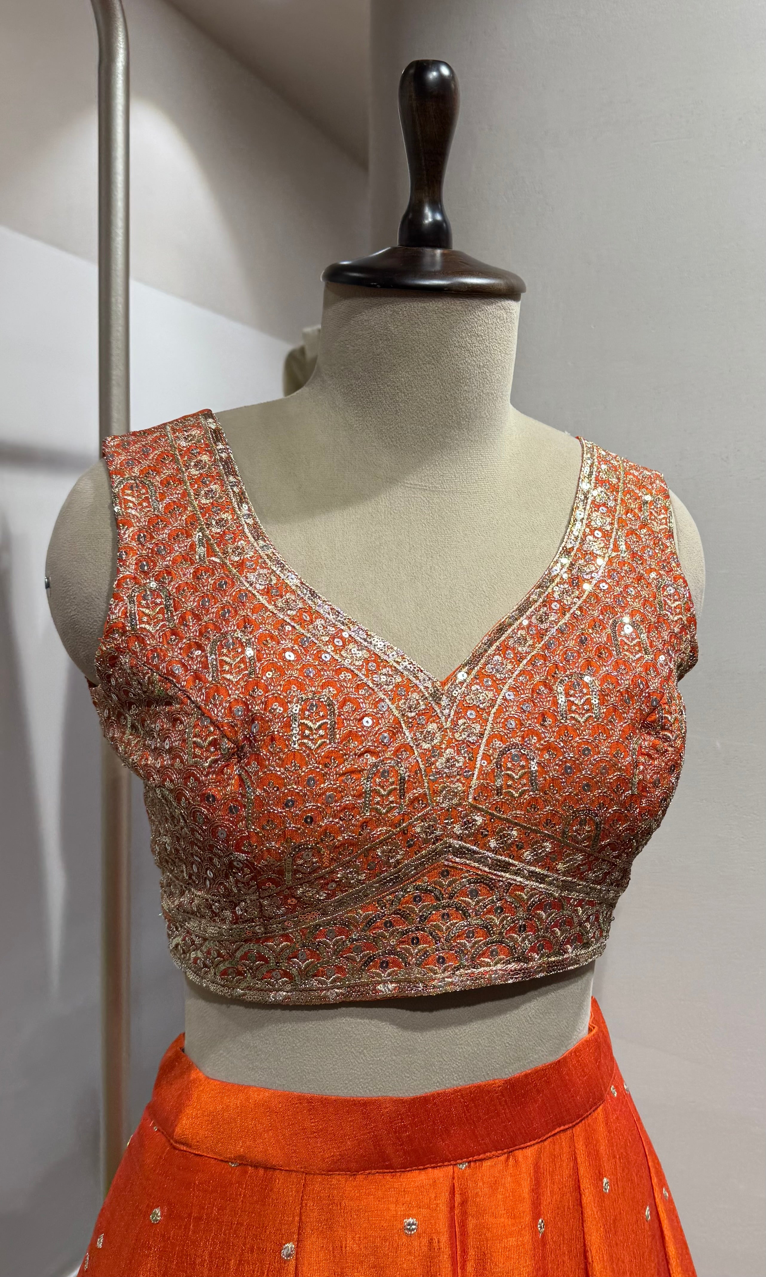 Orange Silk Zari Embroidery lehenga set