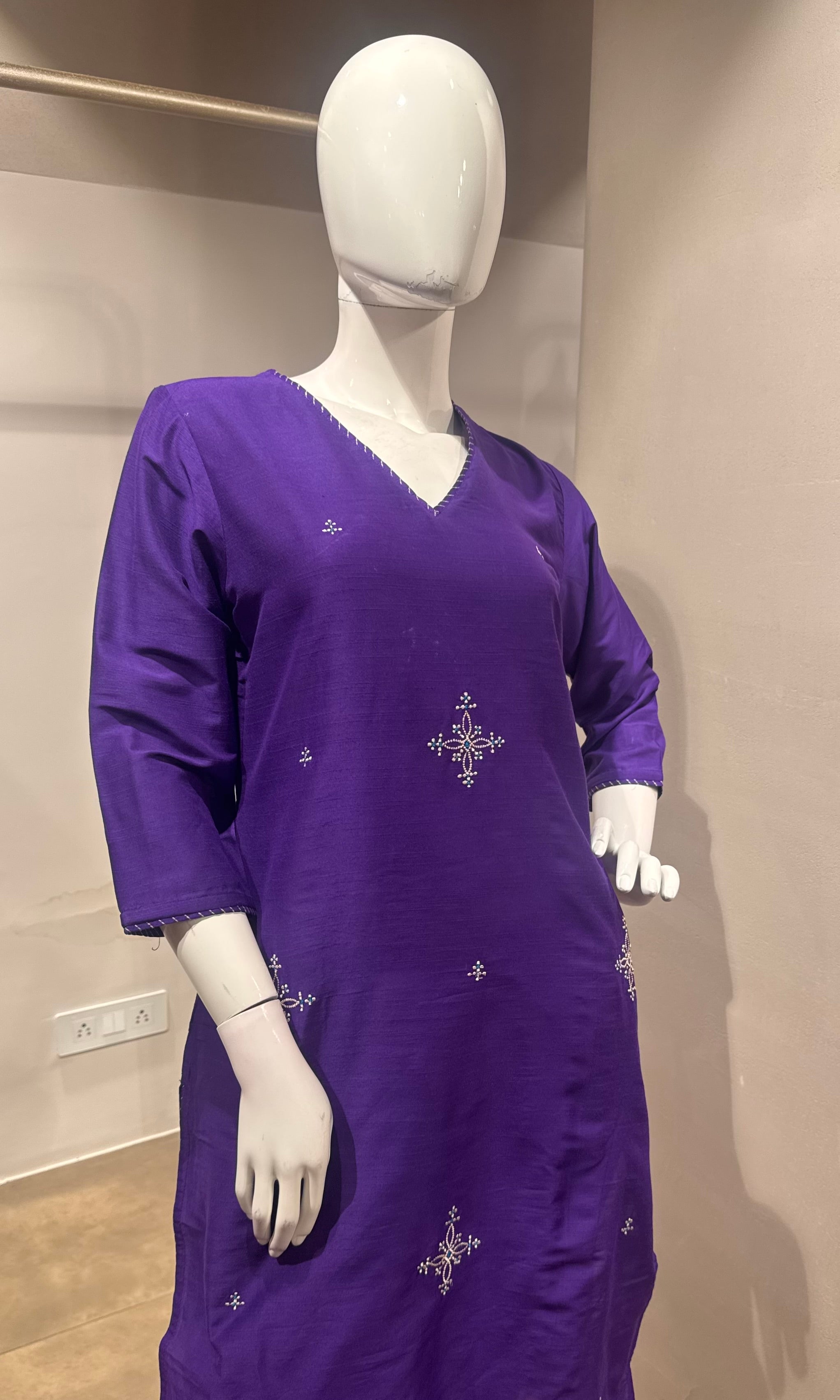 Purple Embroidered Kurta Set with Zari Border Dupatta