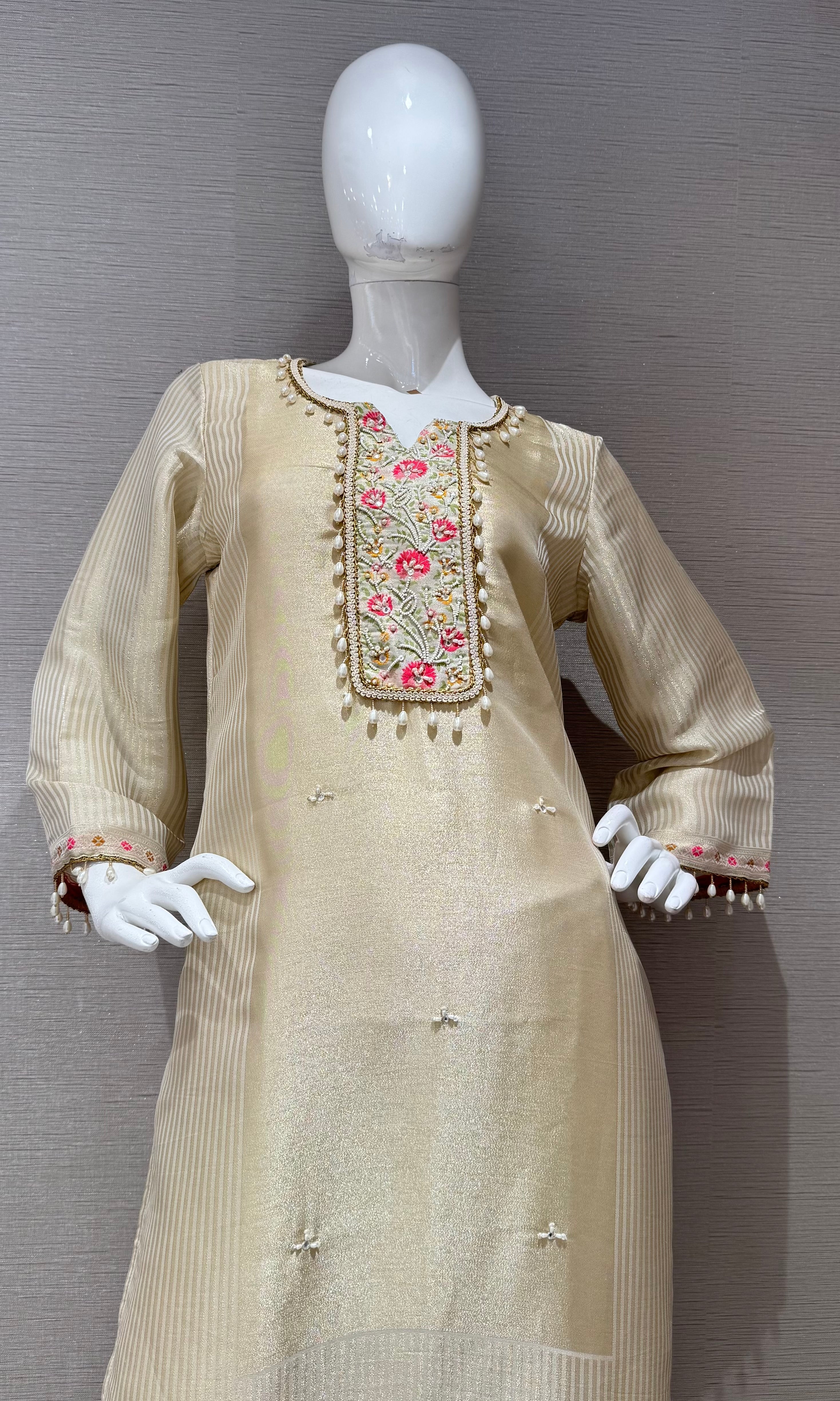 Cream Bloom Embroidered Kurta Set
