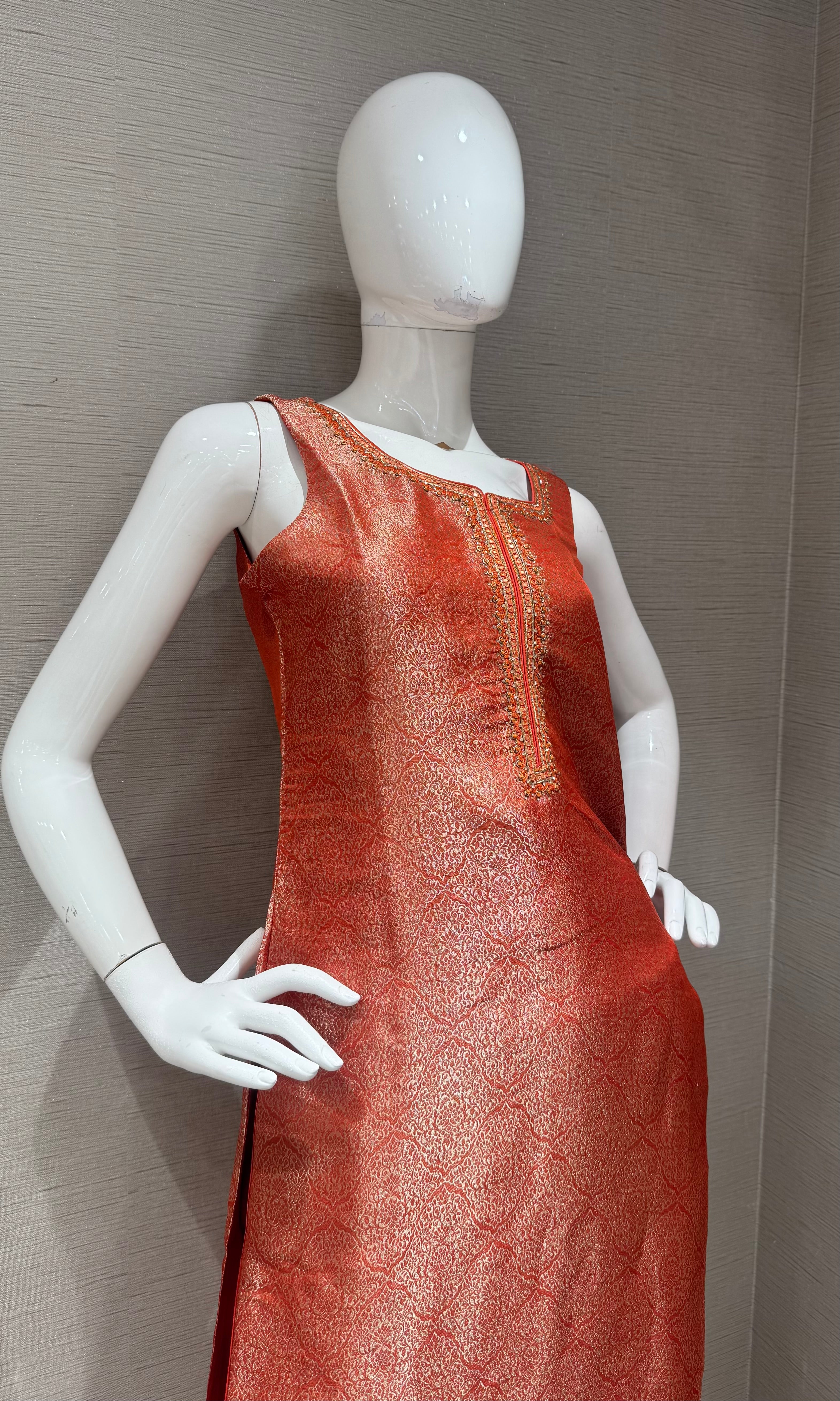 Rust Ethnic Kurta Set with Banarasi Dupatta