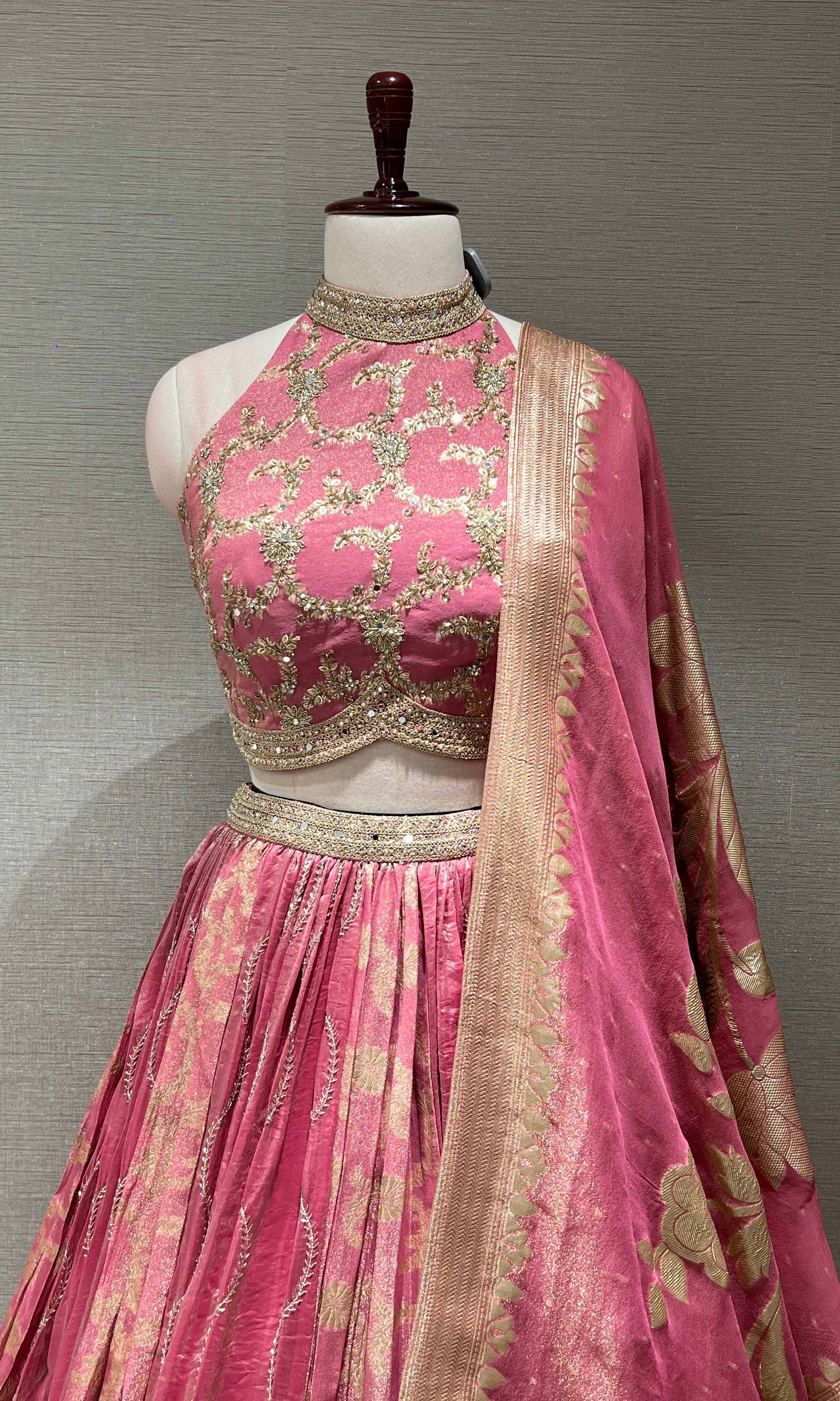 BLUSH PINK LEHENGA WITH HALTER BLOUSE