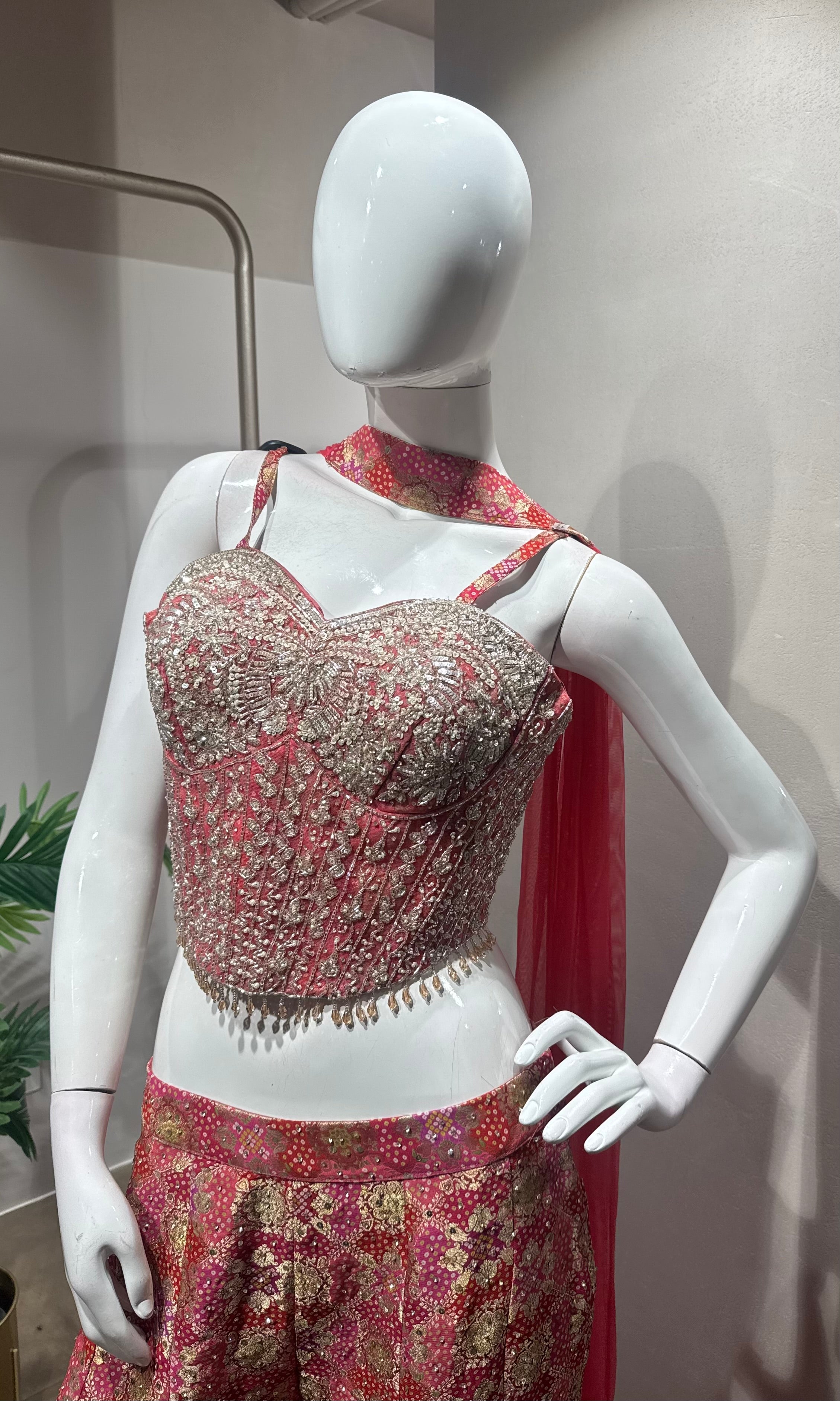 Pink Embroidered Corset & Flared Palazzo set