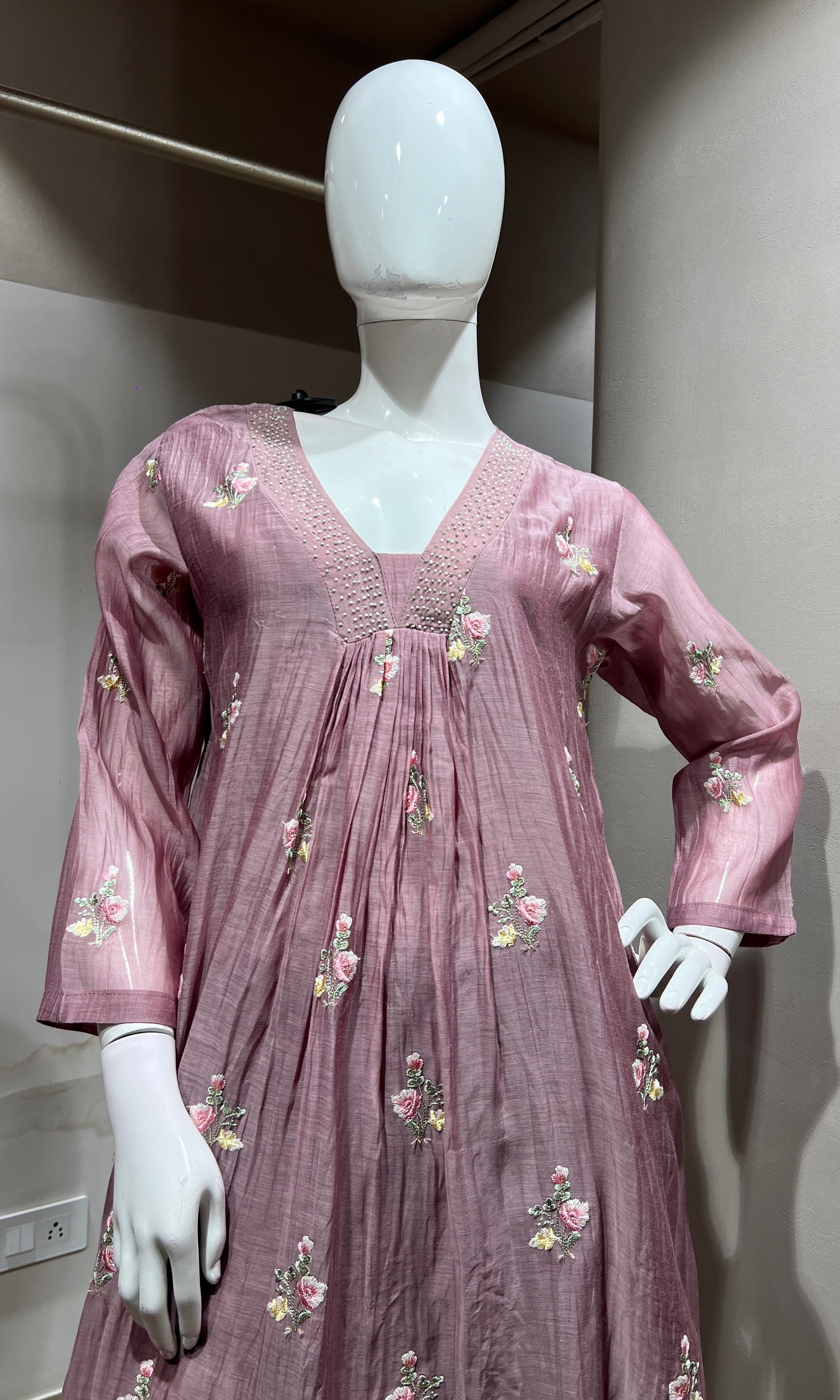 Onion Pink Flared Kurta Set with Dupatta
