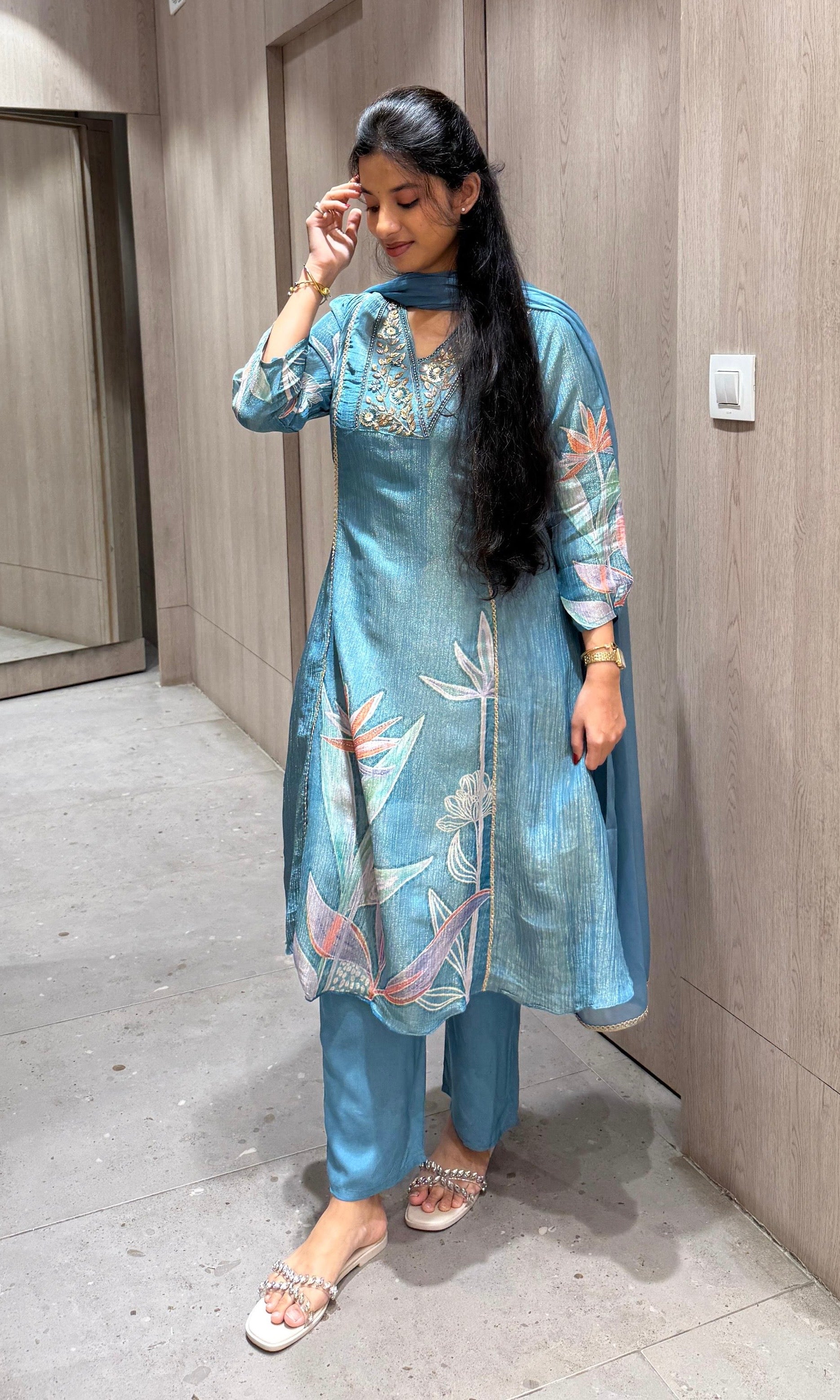 Lotus blue Floral kurta set