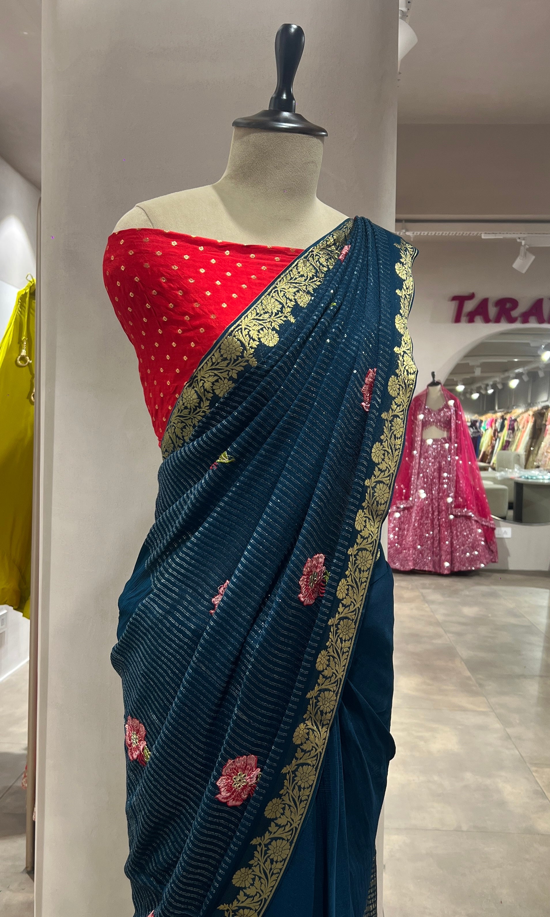 PEACOCK BLUE FLORAL FANCY SAREE