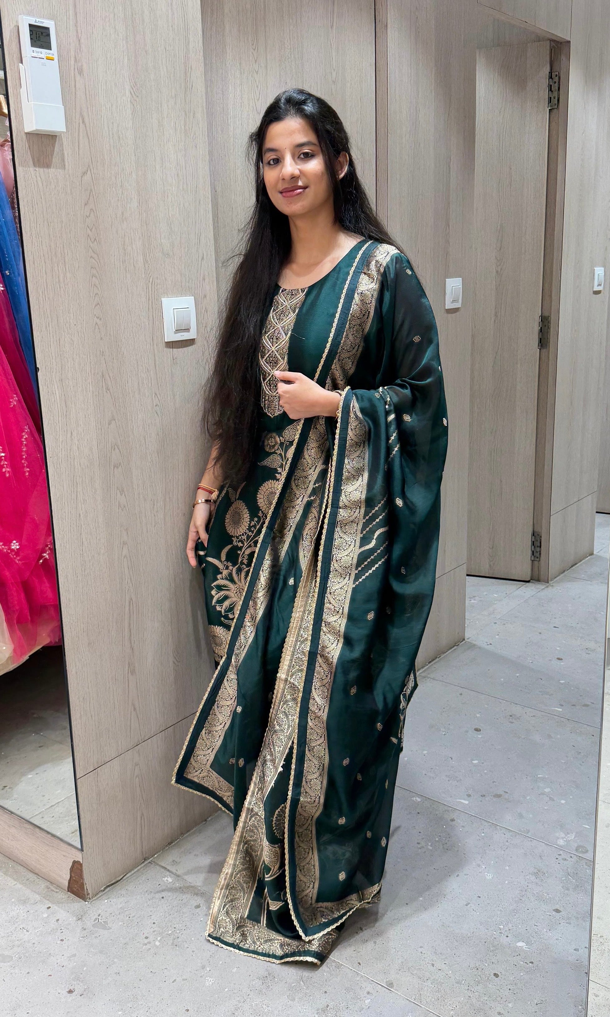 Bottle green GOLD EMBROIDERED kurta set