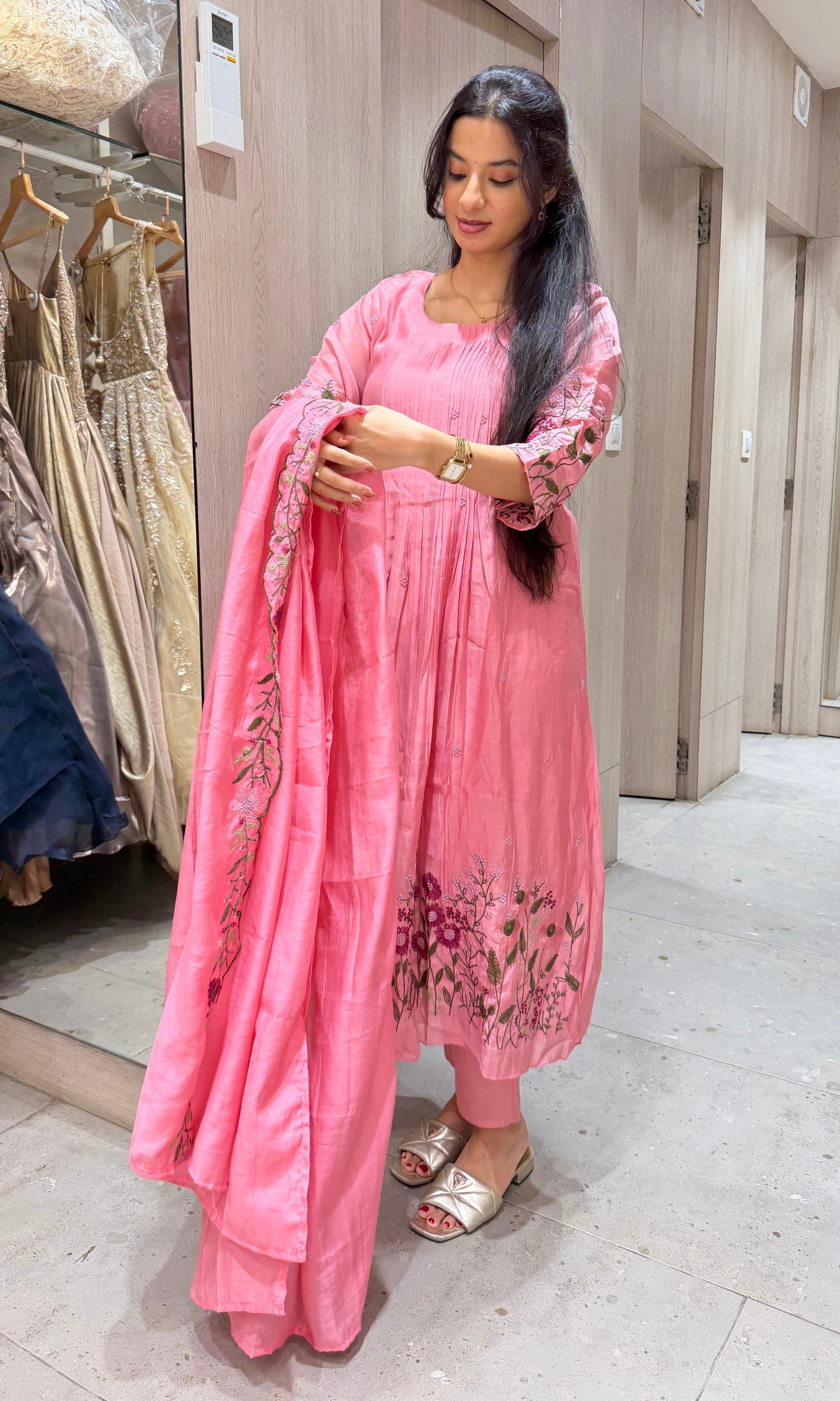 Baby pink embroidered kurta set with dupatta