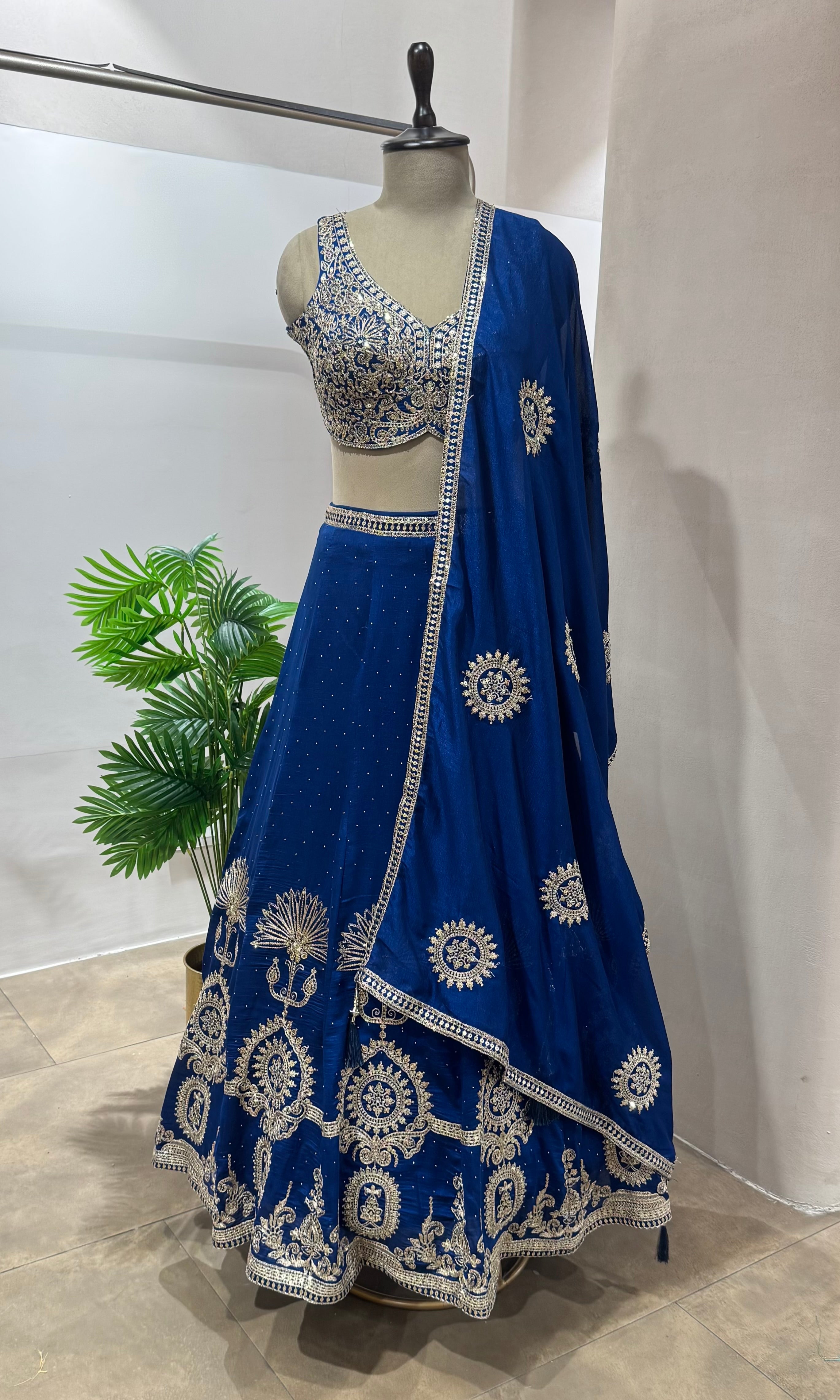 Blue EMBELLISHED LEHENGA WITH EMBROIDERY BLOUSE