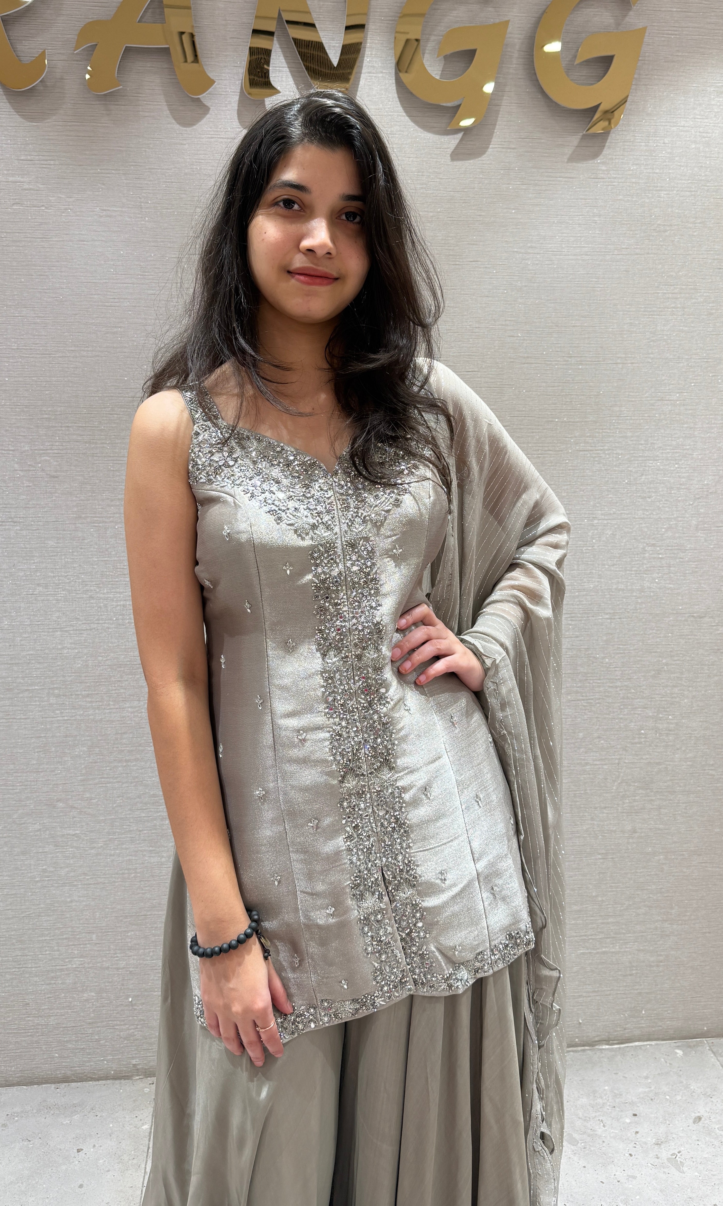 Grey Embellished Sharara Set