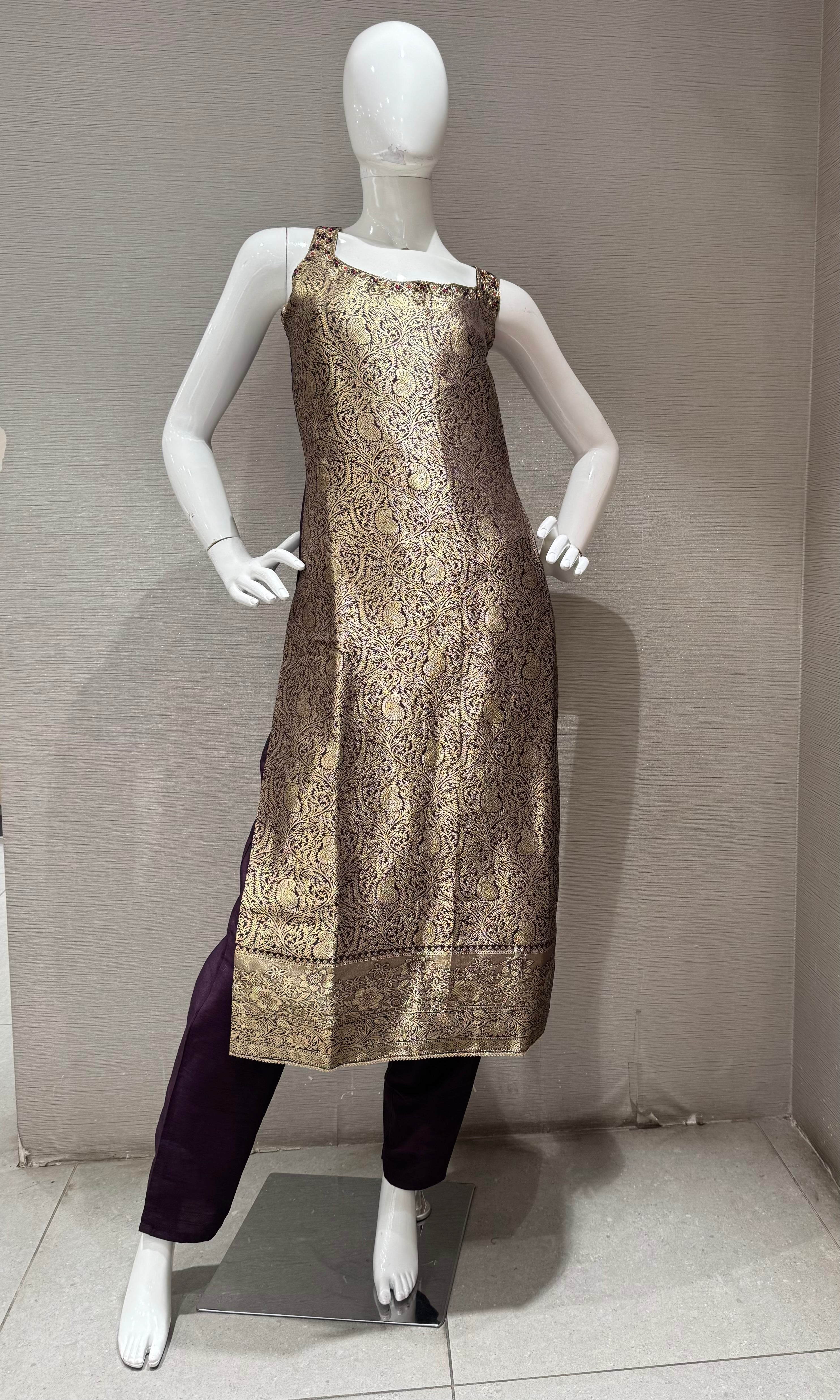 Deep Wine and Gold Zari Kurta Set with Dupatta