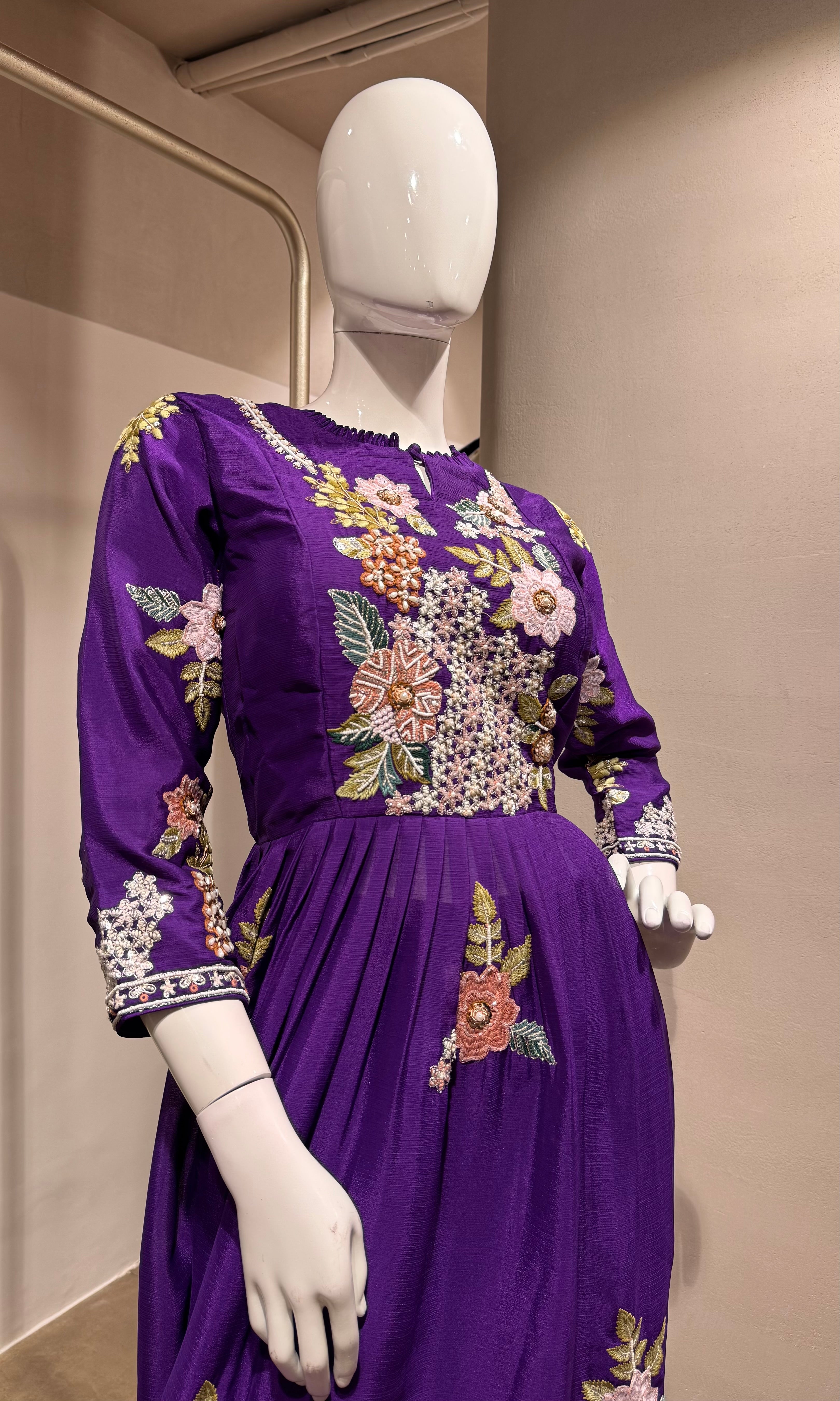 PURPLE peplum embroidered palazzo set