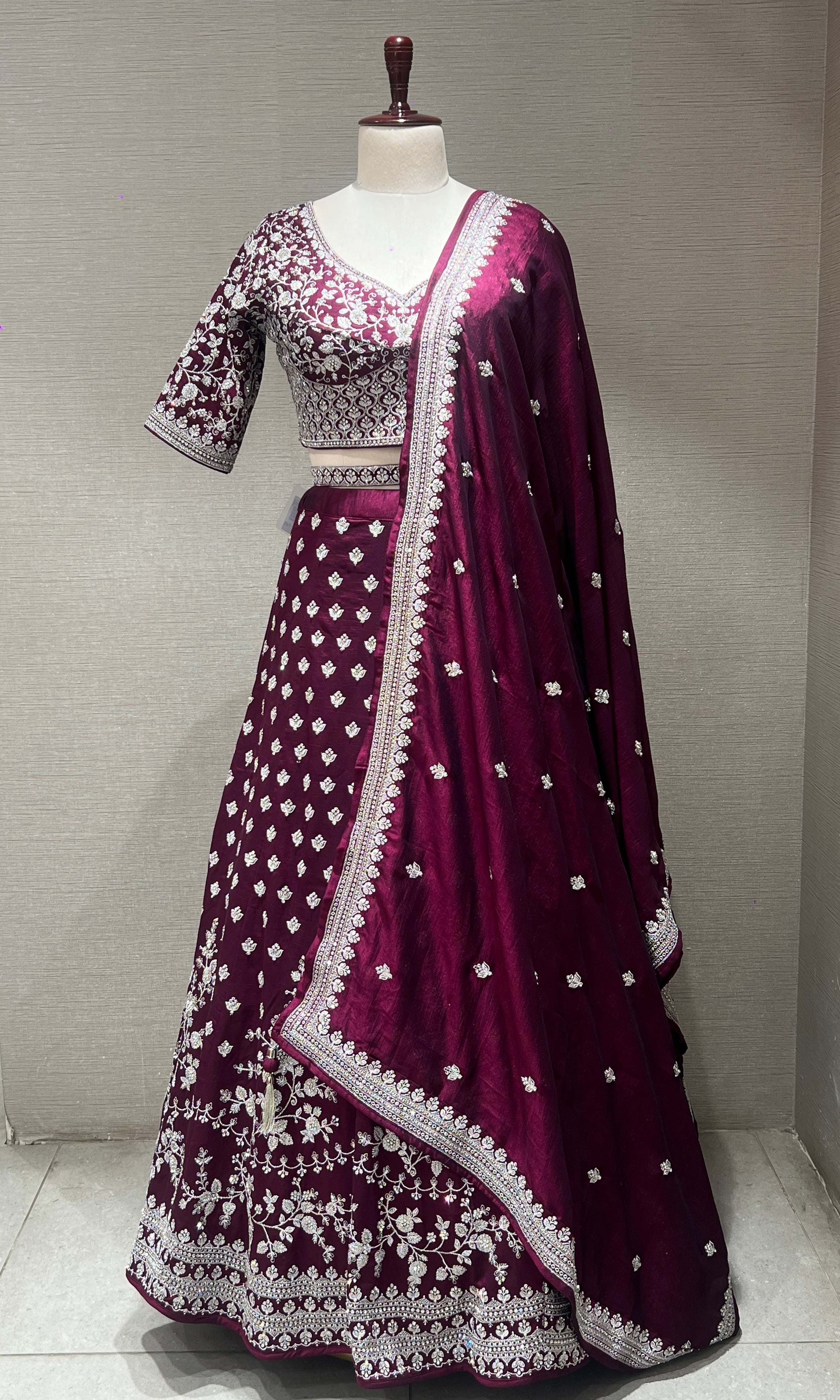 Wine floral embellished Lehenga