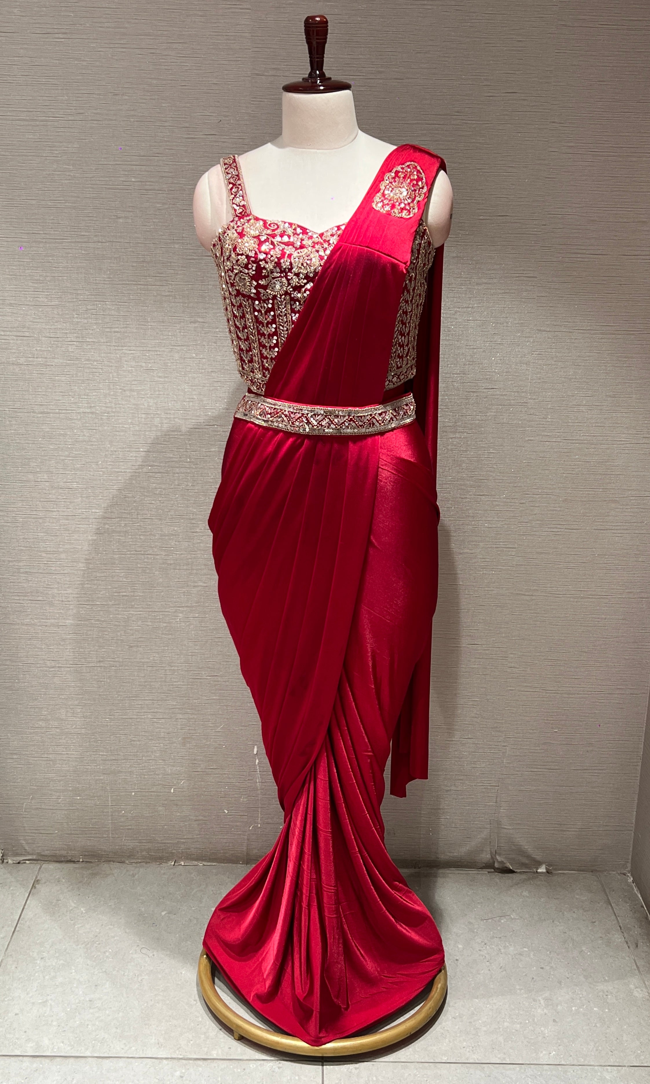 rani pink drape saree with corset blouse