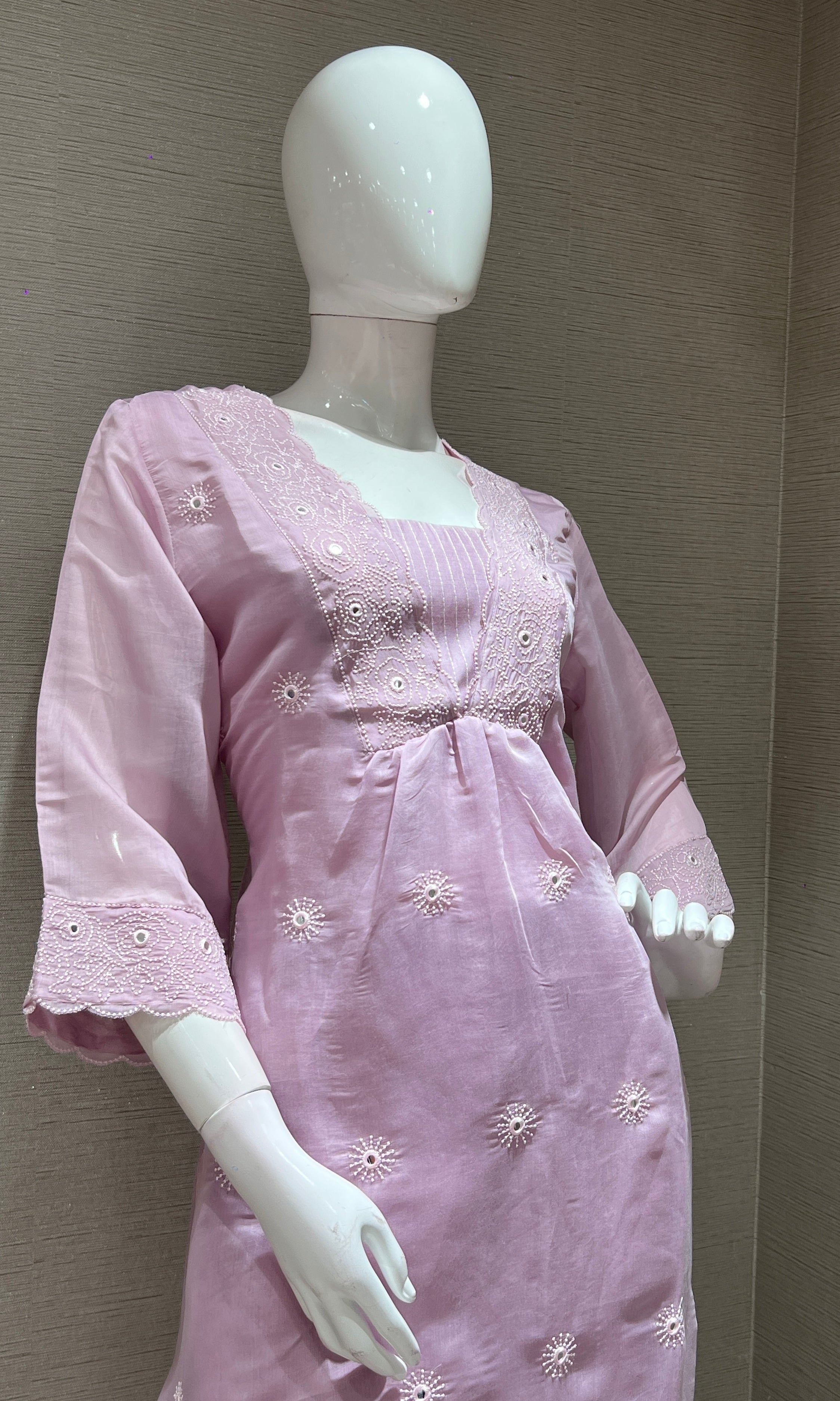 LAVENDER silk embroidered KURTA SET
