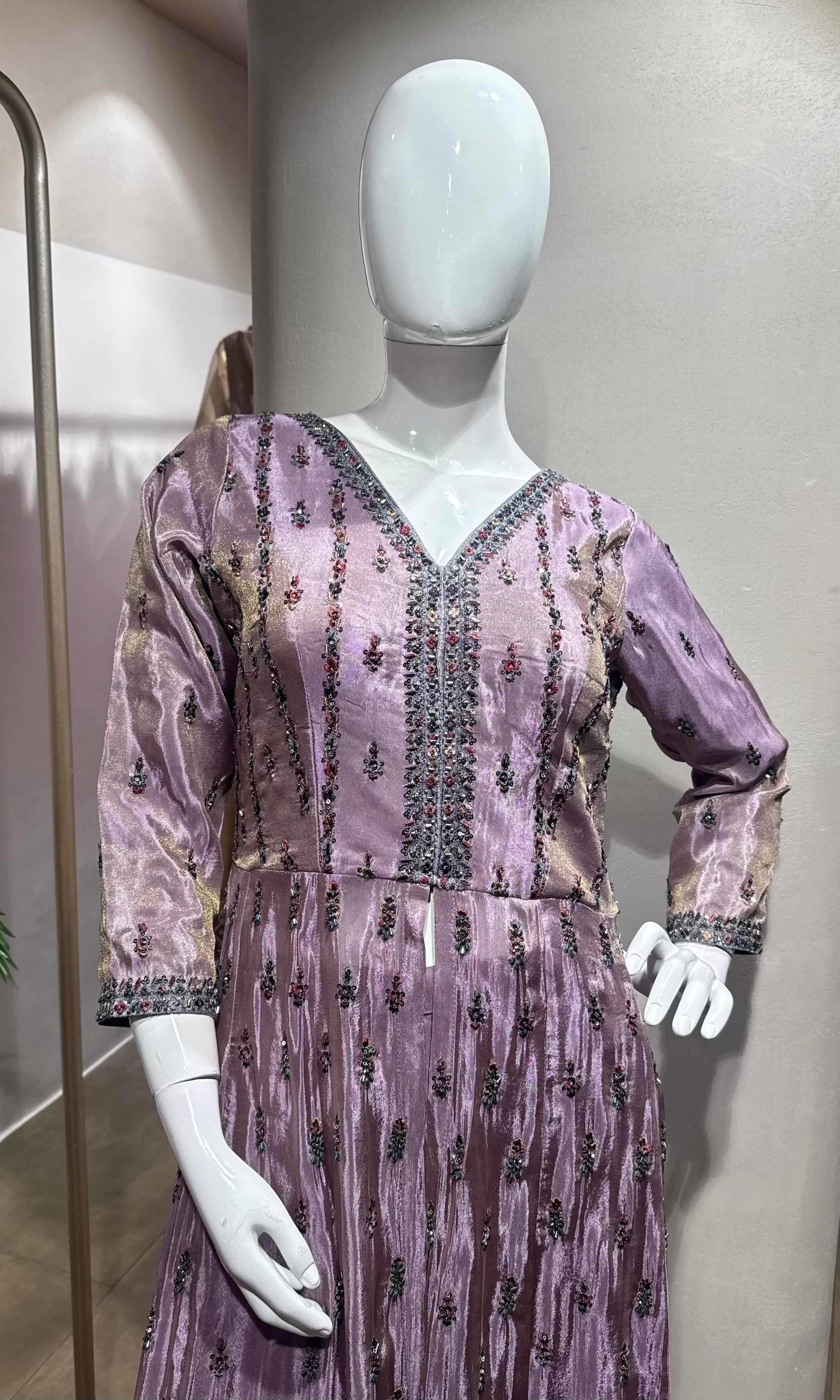 LIGHT Purple Chinon Silk Embroidered Palazzo Set
