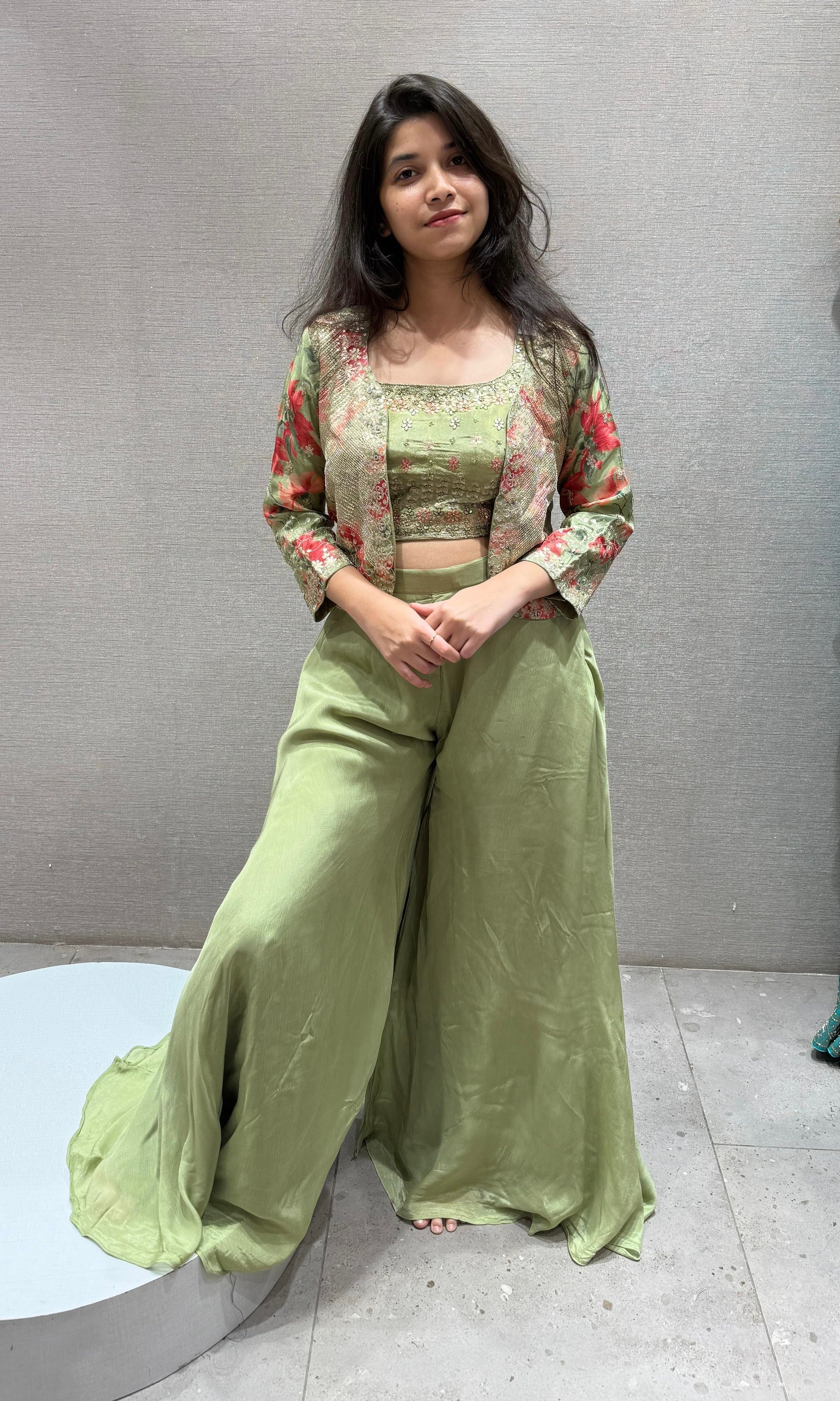 Pista green palazzo  with jacket