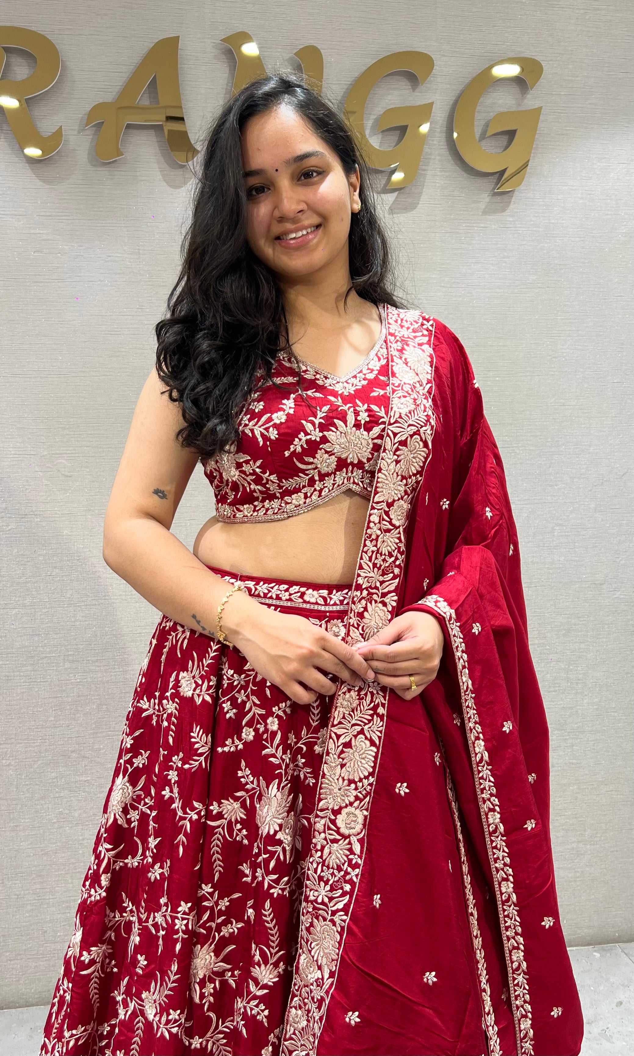 Maroon & Silver Floral Ethnic Lehenga Set with Dupatta