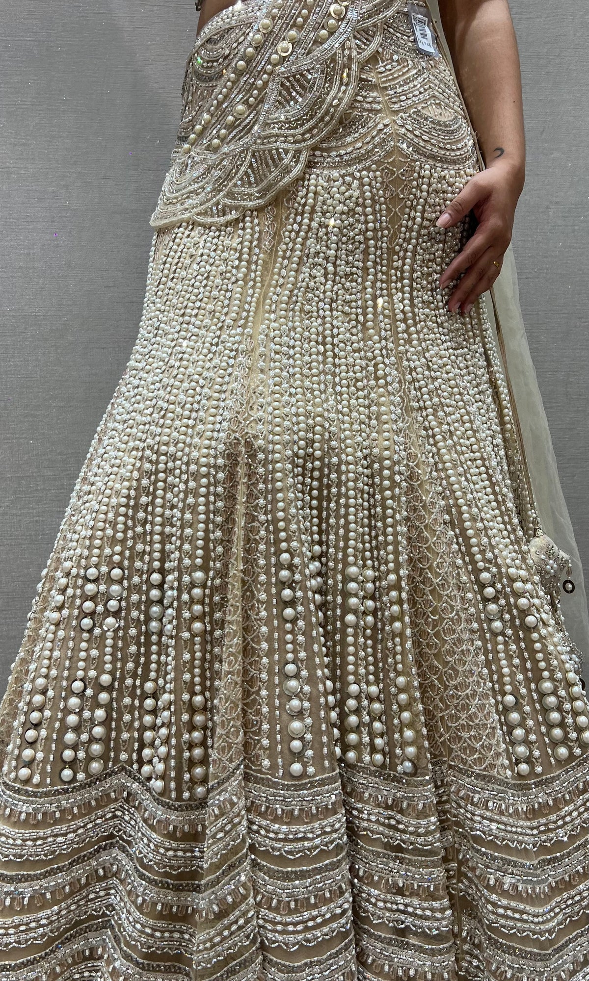 Beige fish cut Sequin Bridal Lehenga Set
