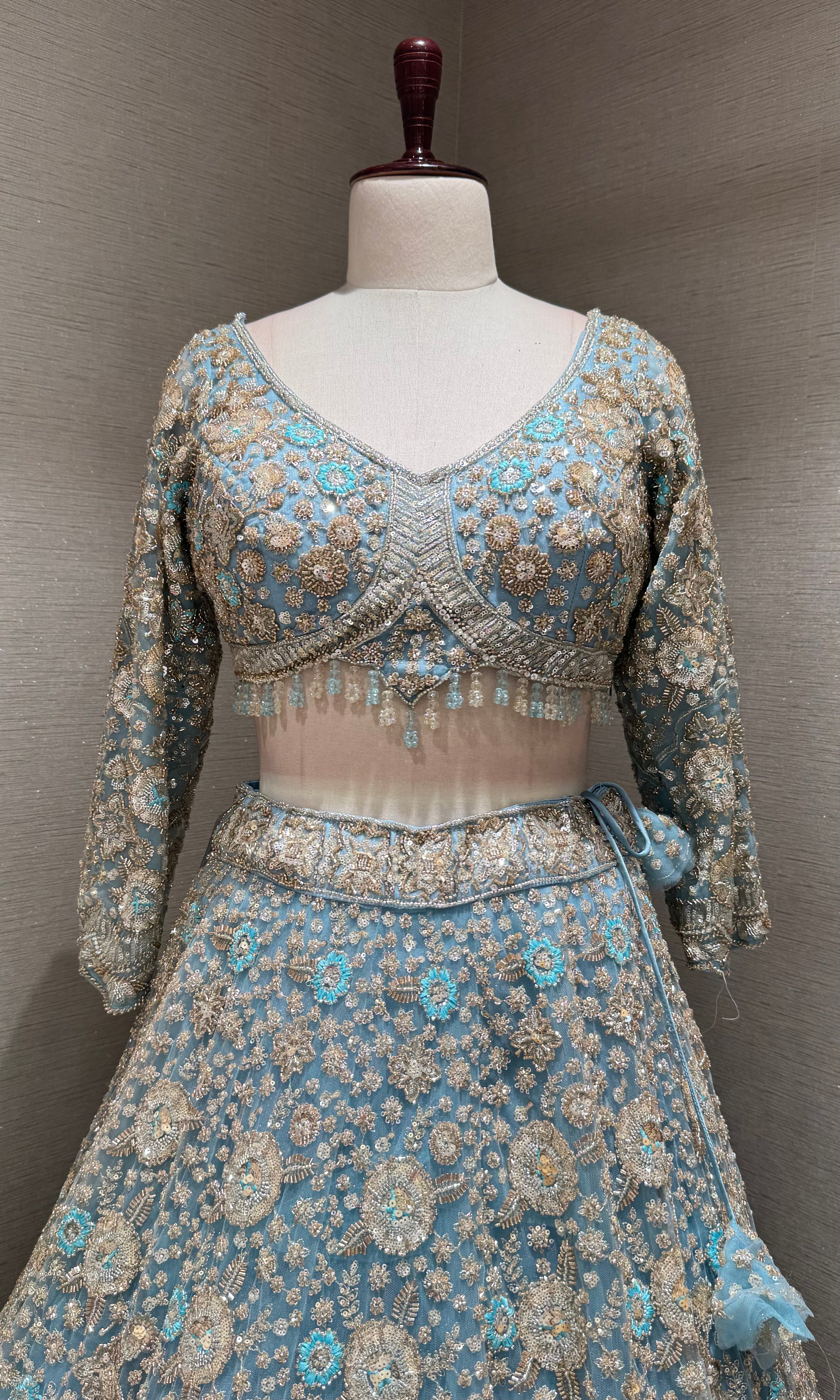 Blue Gold Embellished Ethnic bridal Lehenga Set