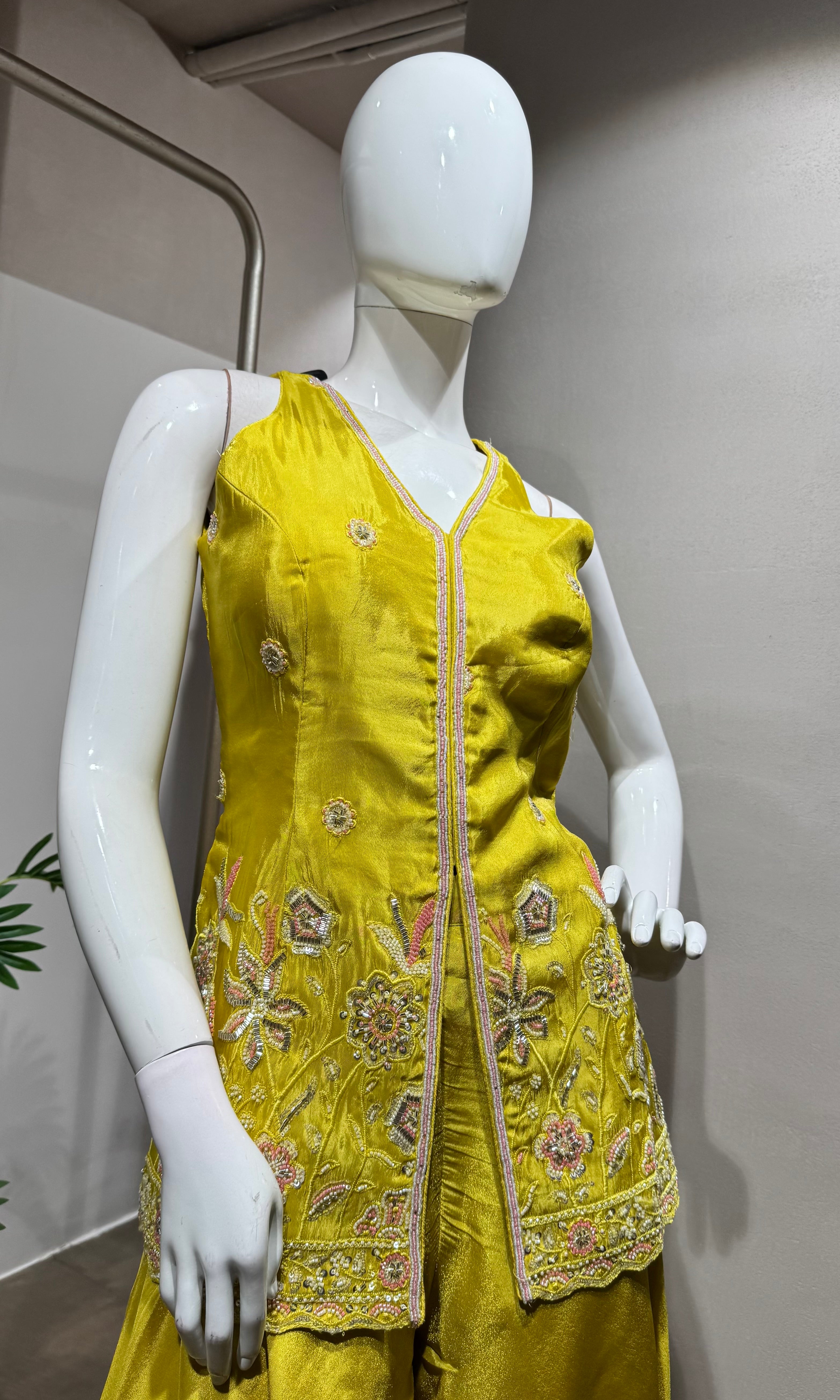 yellow golden glow sharara set