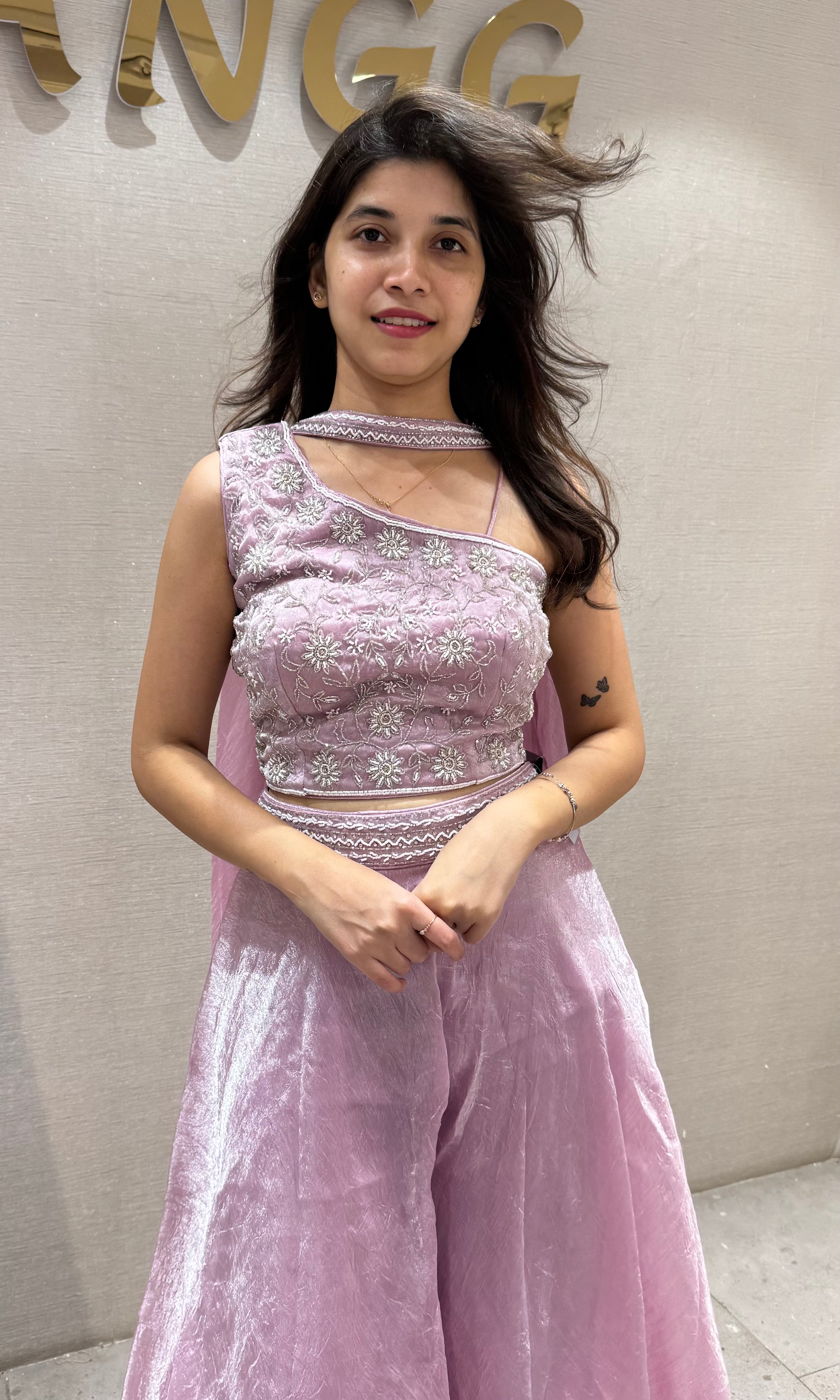 Light pink ethnic crop top palazzo set