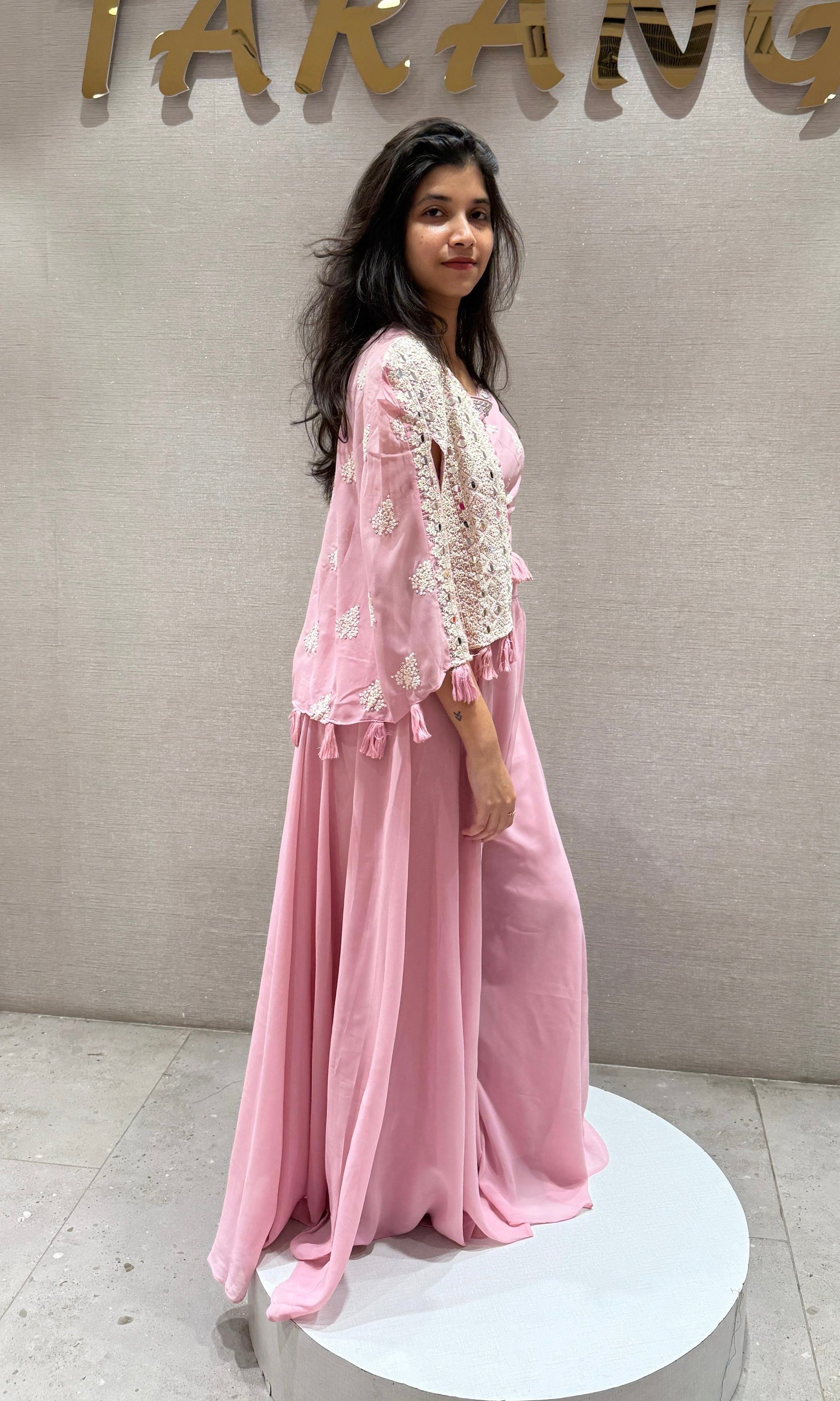 Rose Quartz Embroidered Palazzo Jacket Set