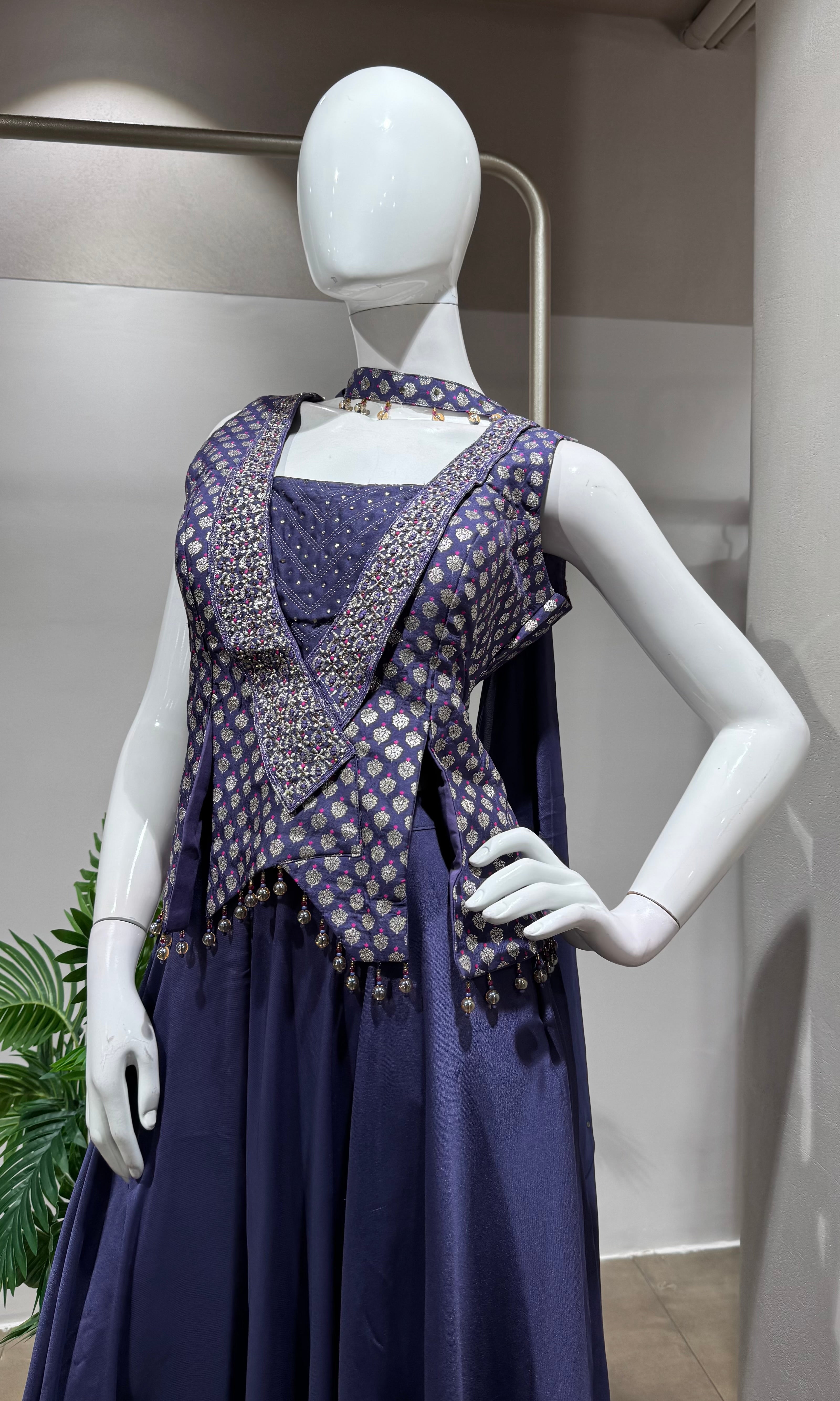 Purple Embellished Peplum Palazzo Set
