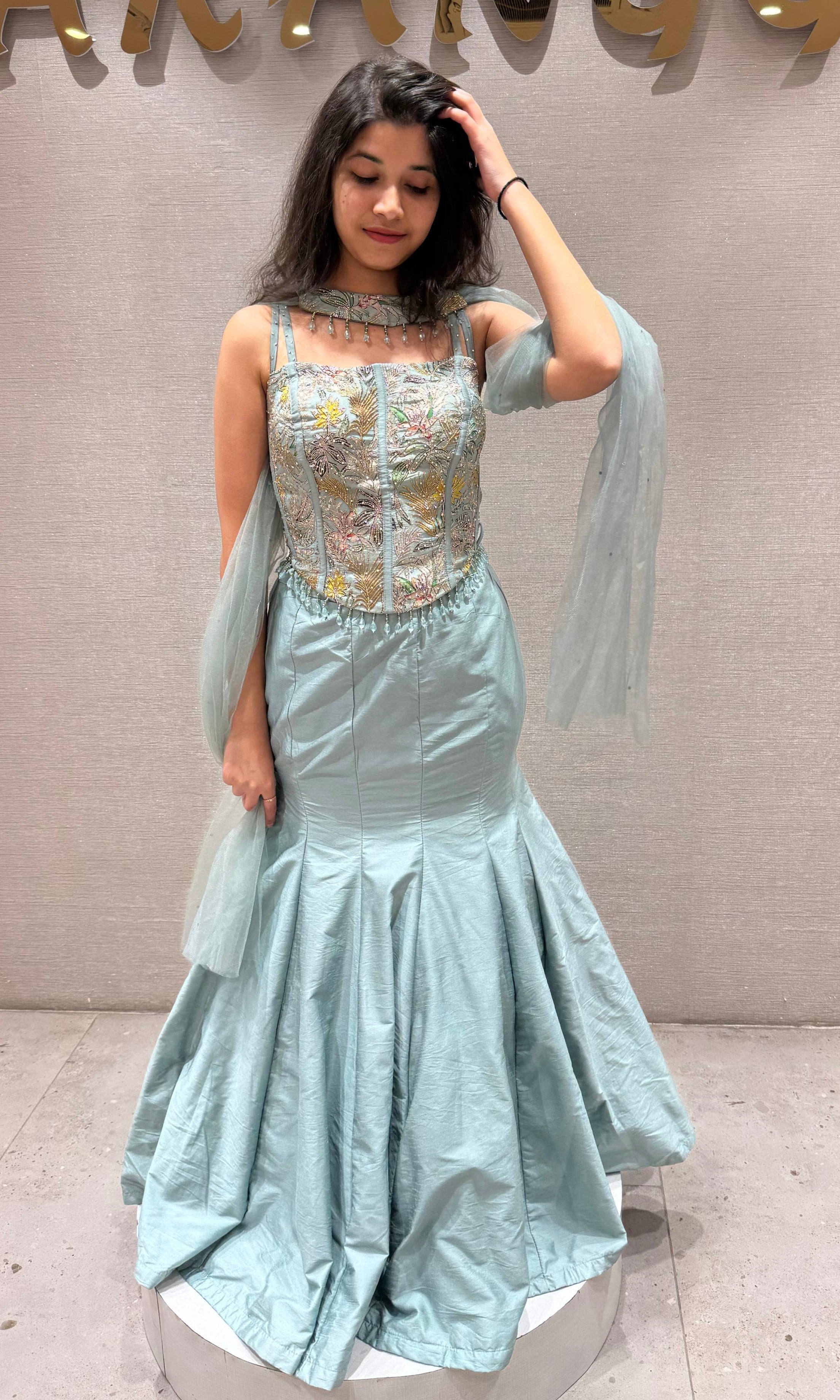 ICY MINT BLUE MERMAID LEHENGA SET