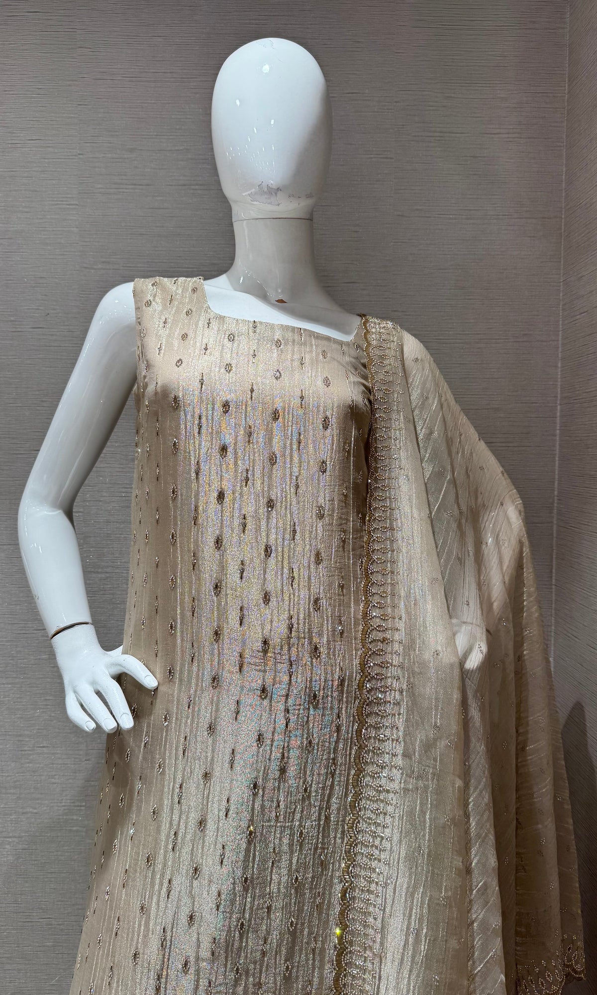 Beige tissue silk Kurta Set with dupatta