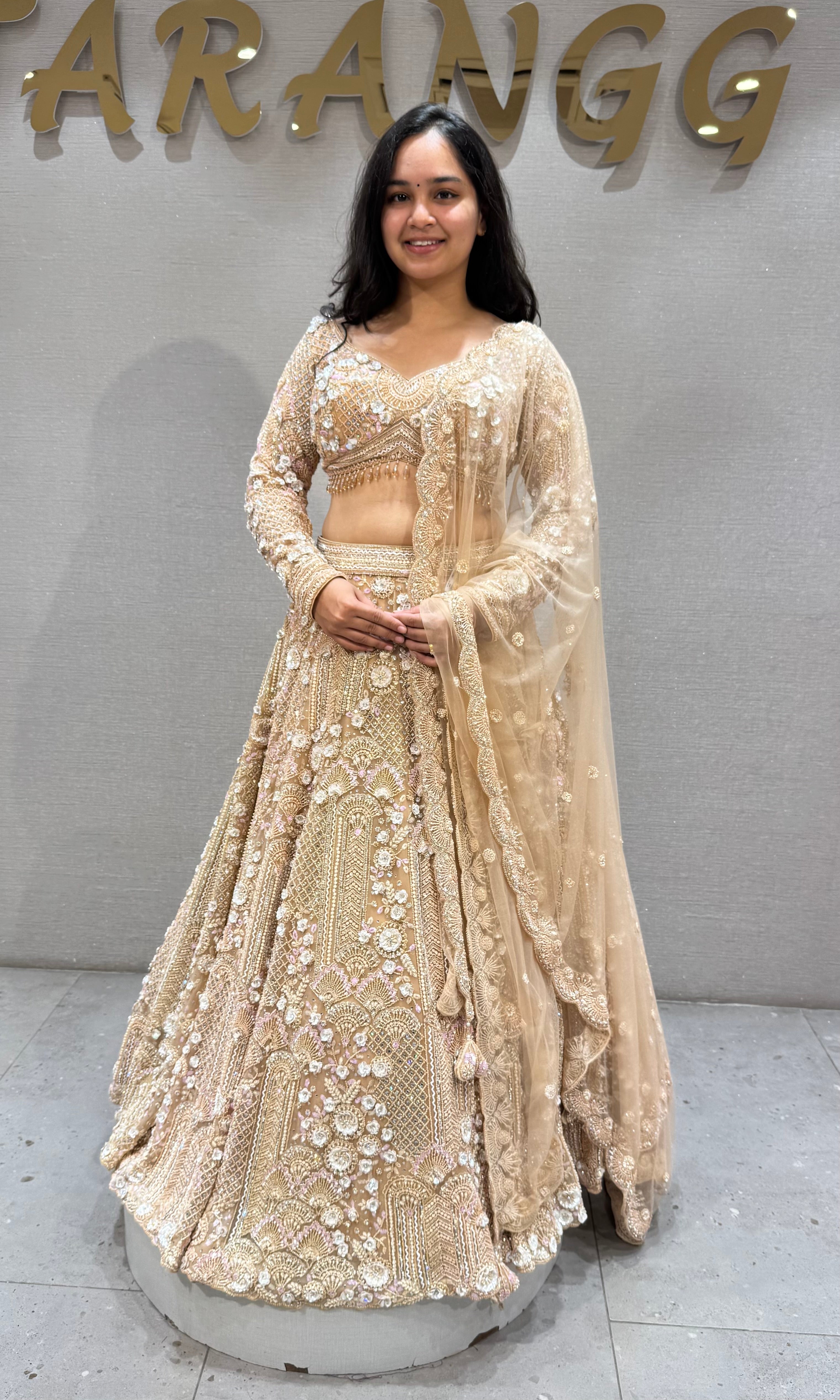 Chikoo Shimmering Ivory Crystal Bridal lehenga