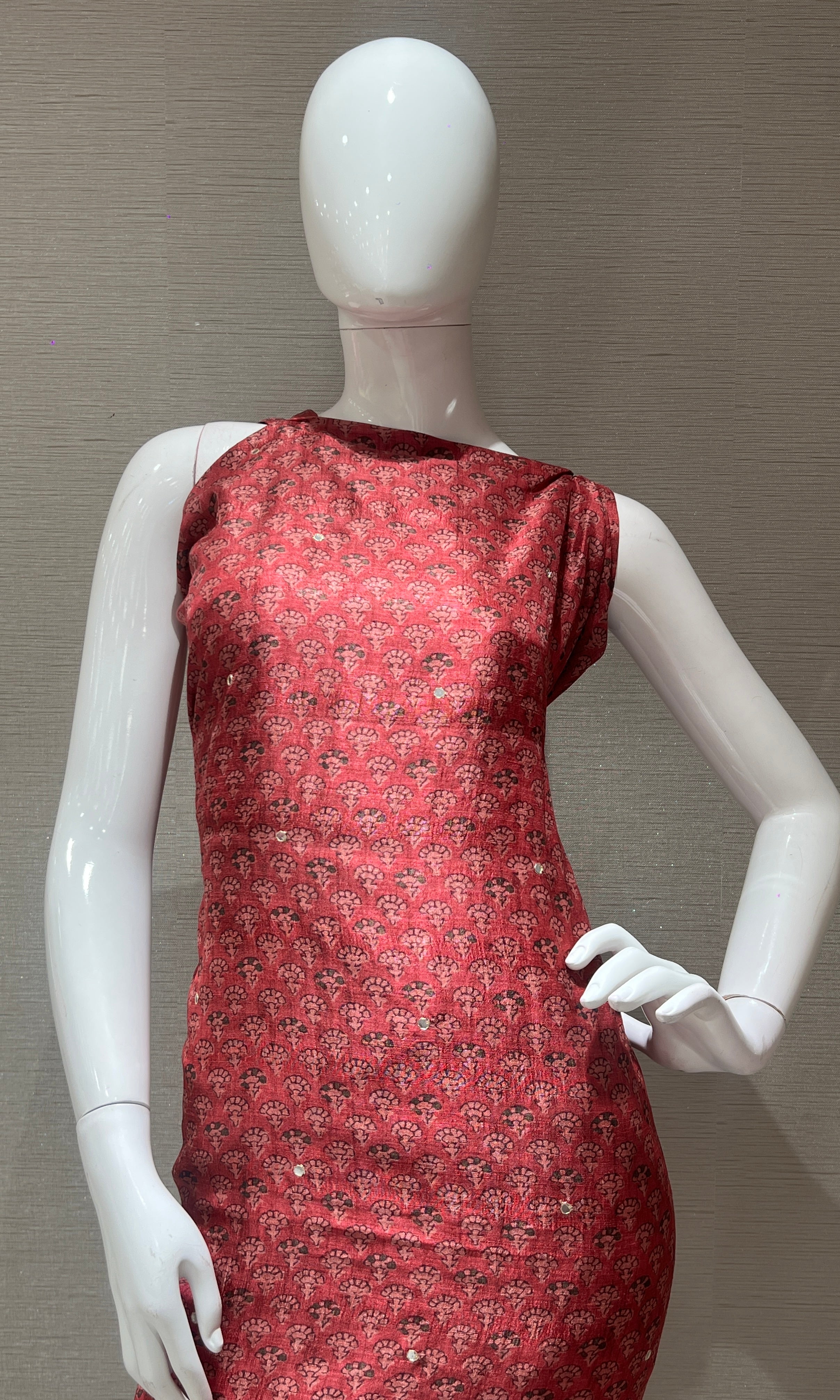 Wine Block Print Dress Material