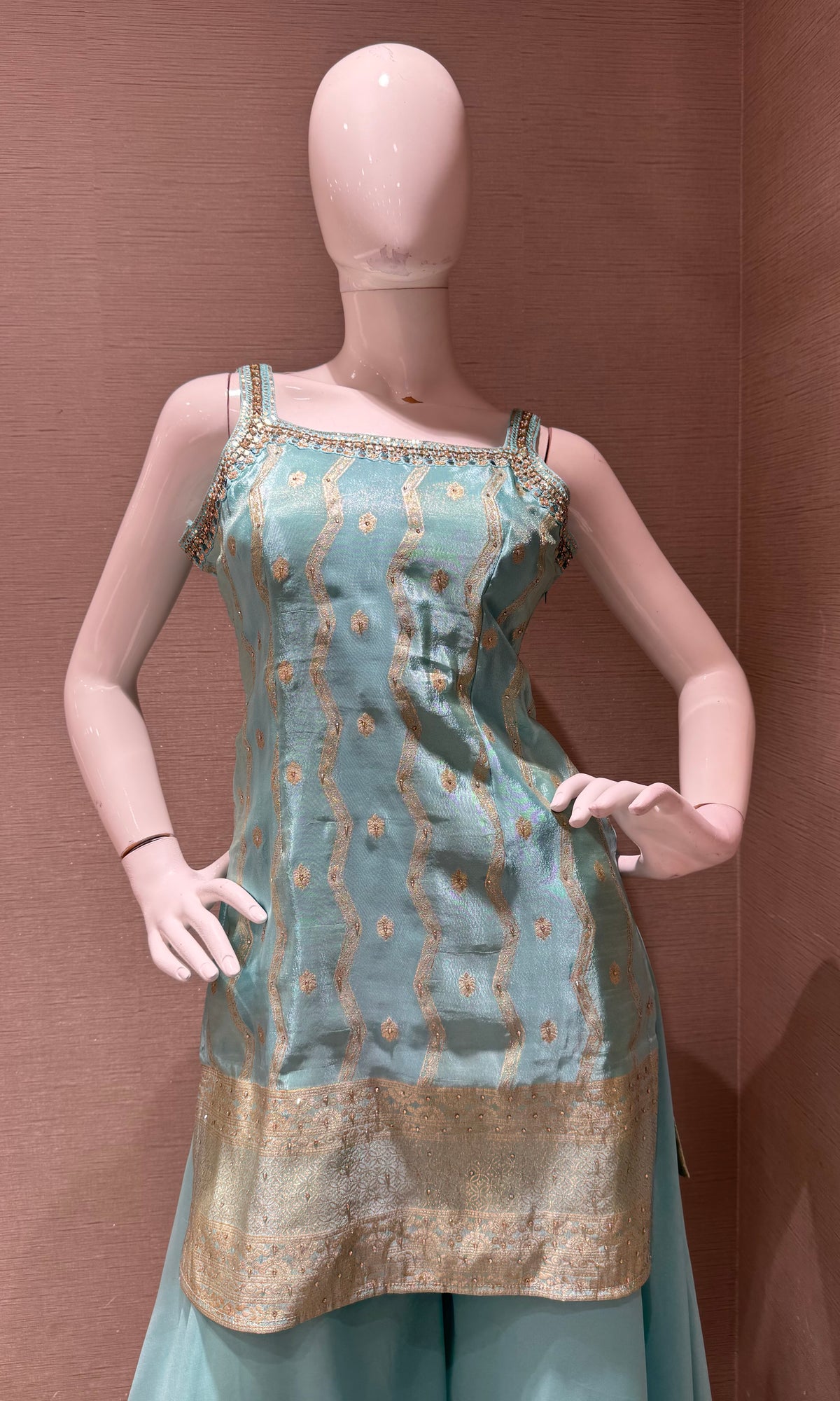 Sea Blue Georgette Flared Sharara set with Dupatta