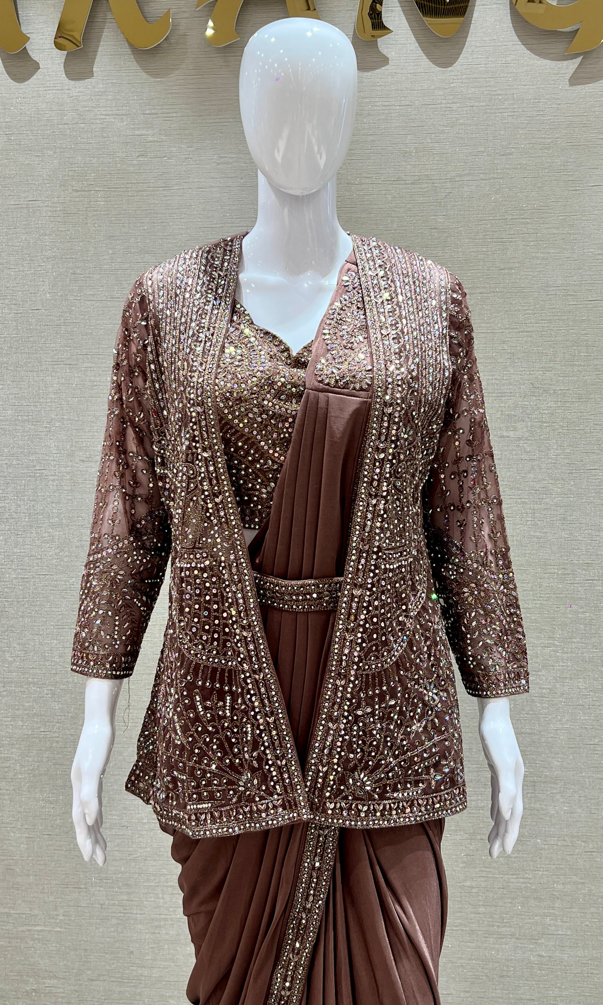 Brown one minute saree