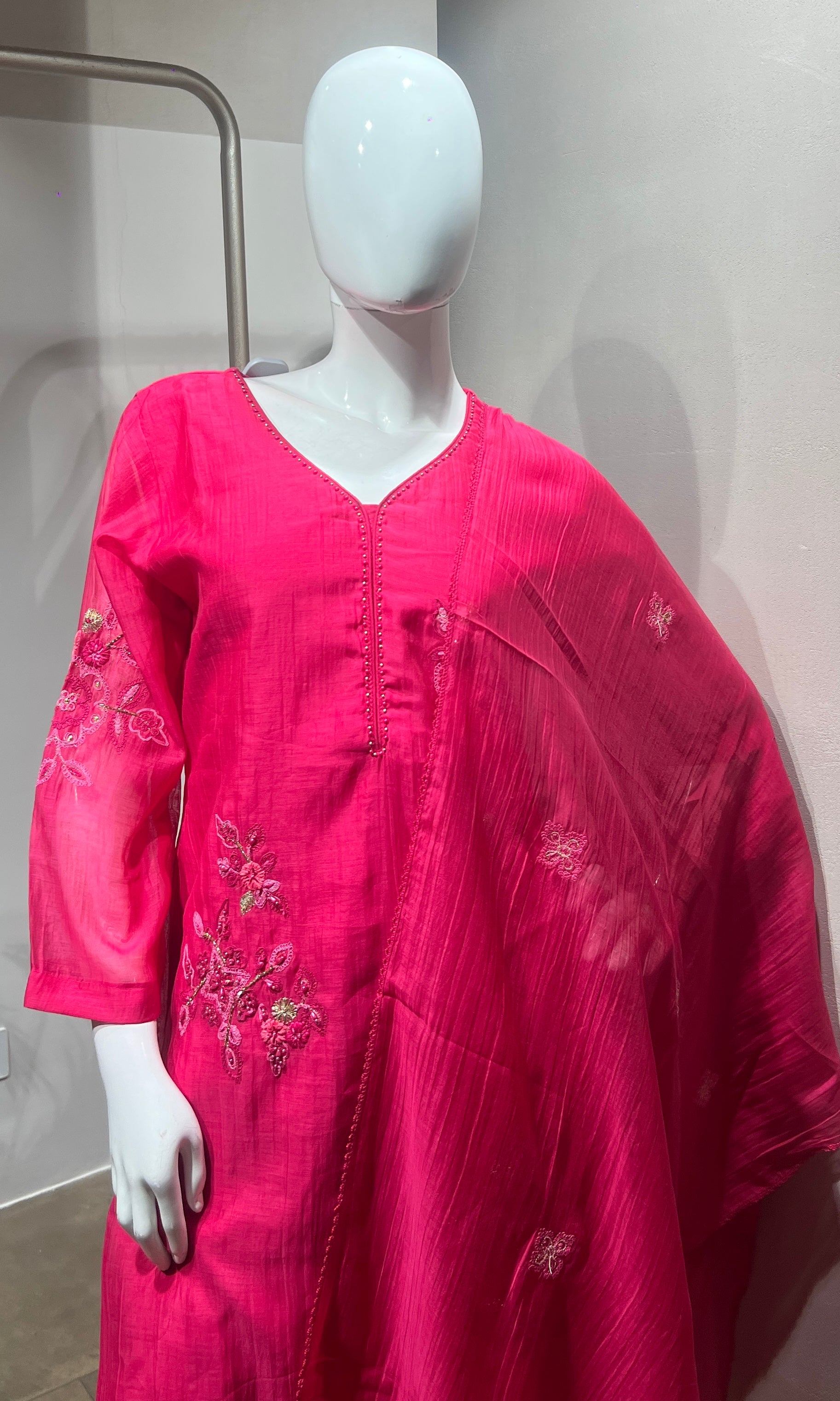 Pink Floral Embroidered Kurta Set