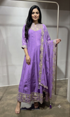 Lavender Silk Anarkali Suit Set with Scallop Dupatta