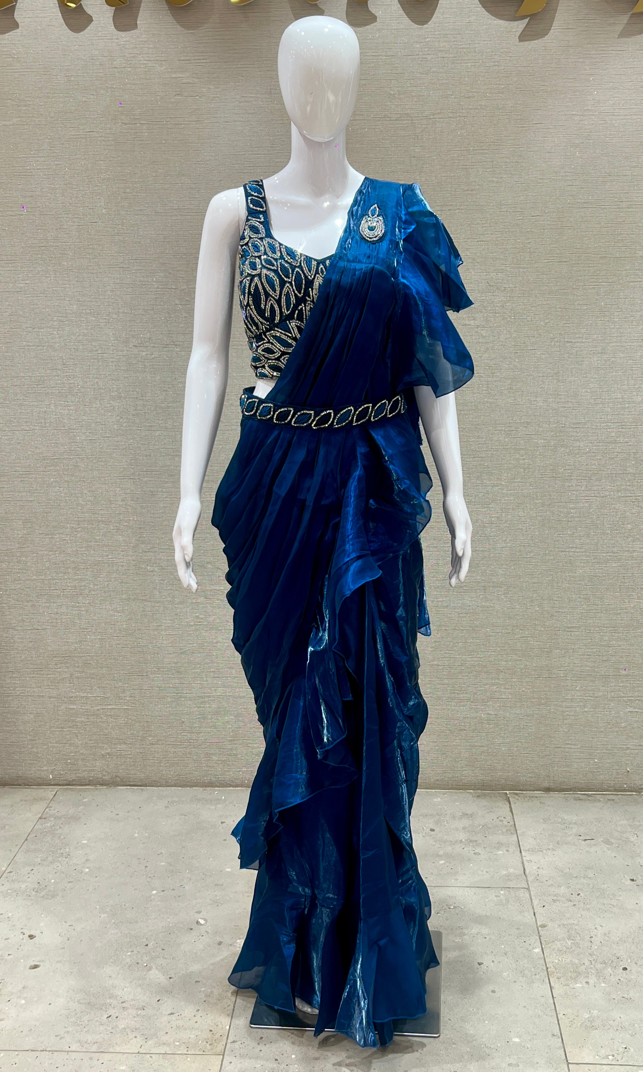 Peacock blue one minute saree