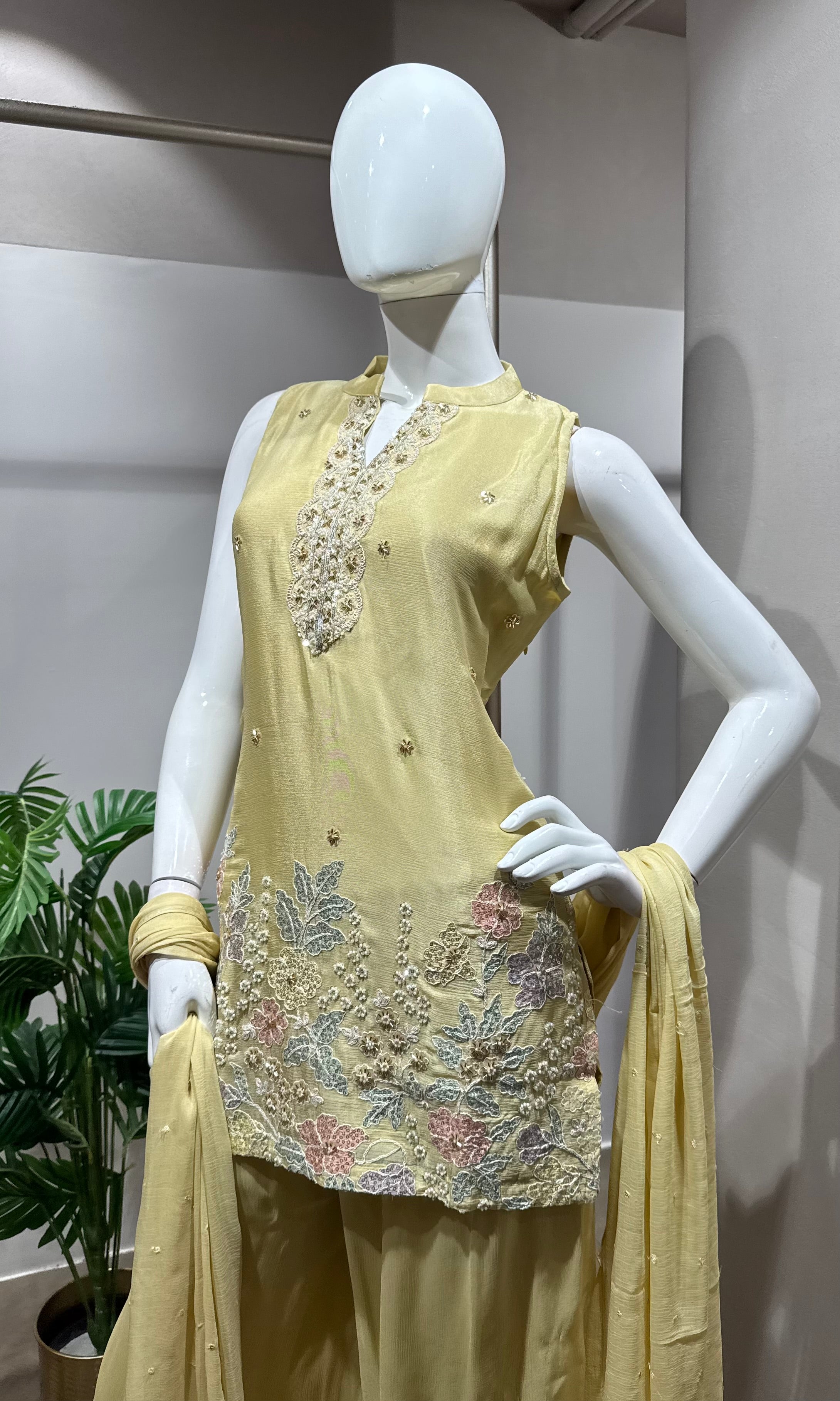Ivory floral embroidered sharara set