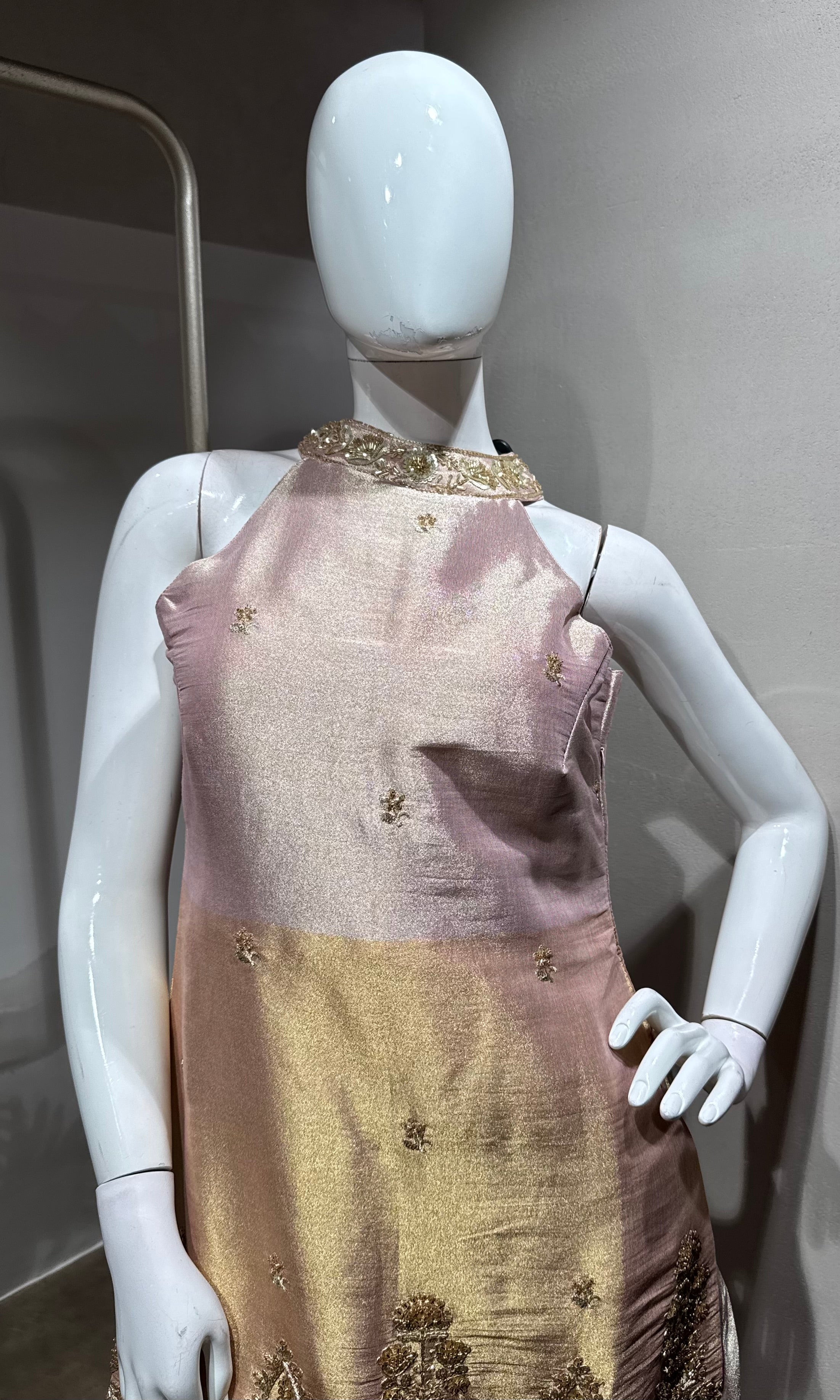 rose pink gold embellished sharara set