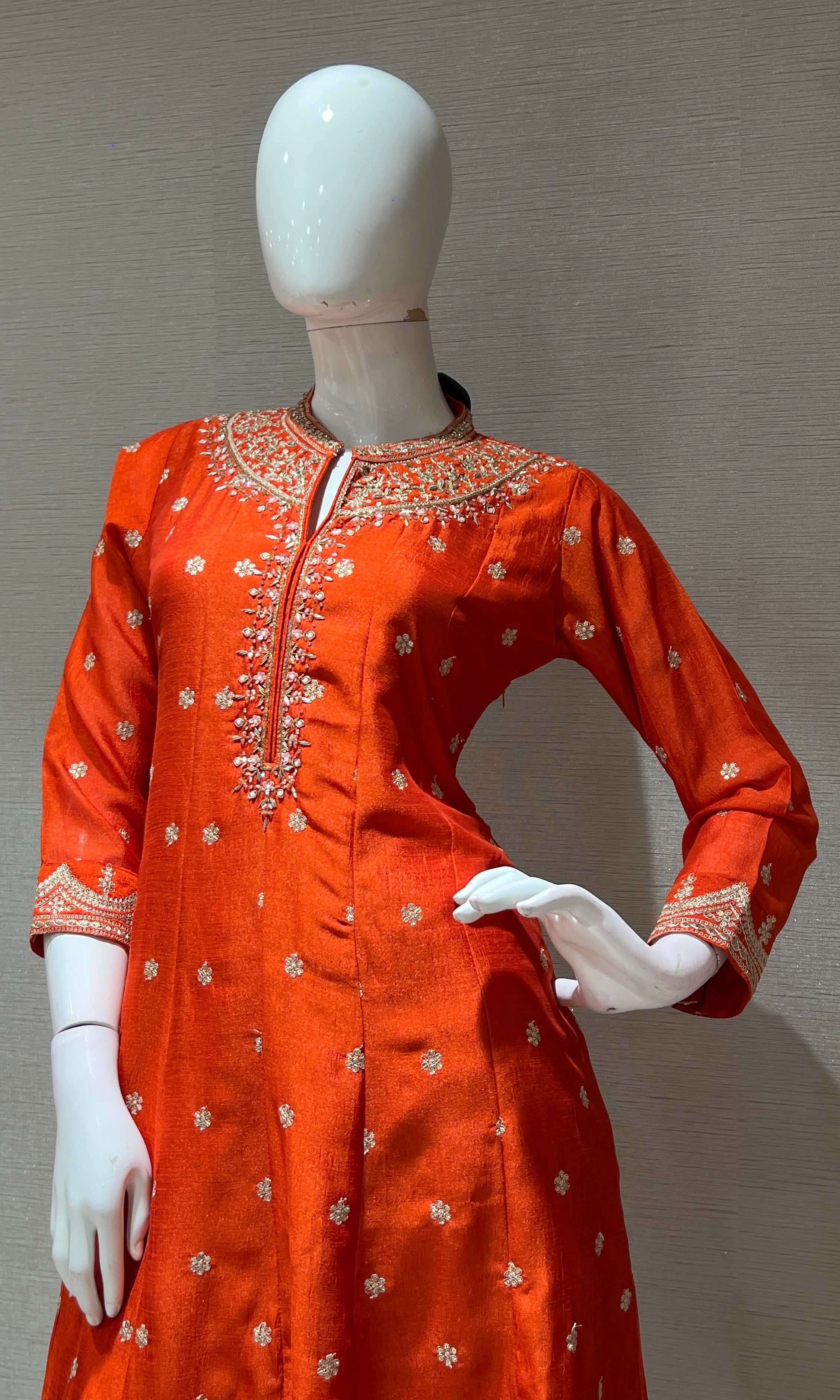 Orange GOLDEN MOTIF EMBROIDERED ANARKALI