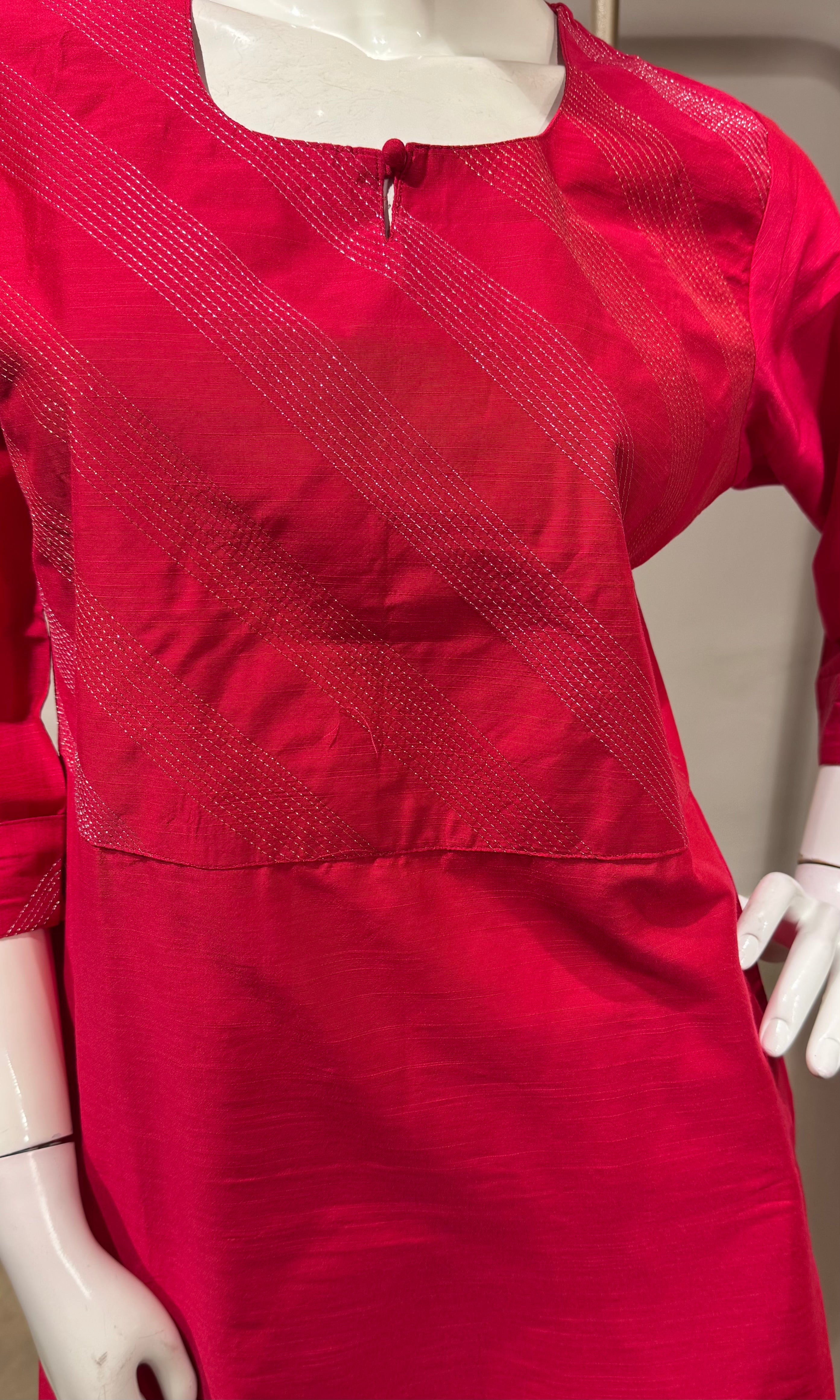Rani pink raw silk kurta set