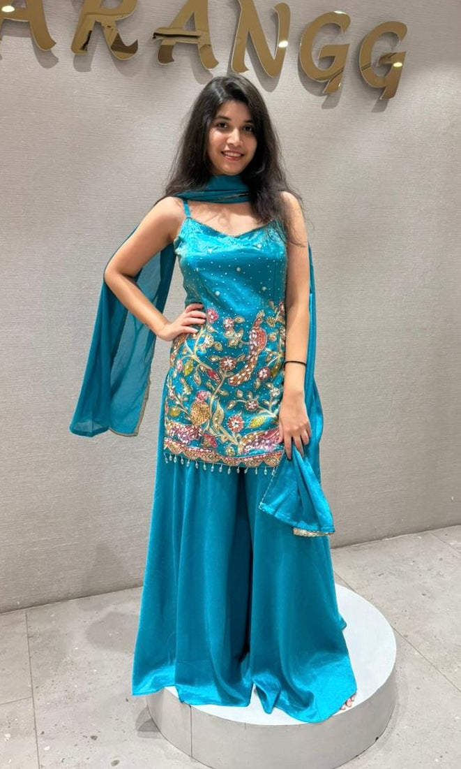 Azure Bloom Kalamkari Palazzo Set
