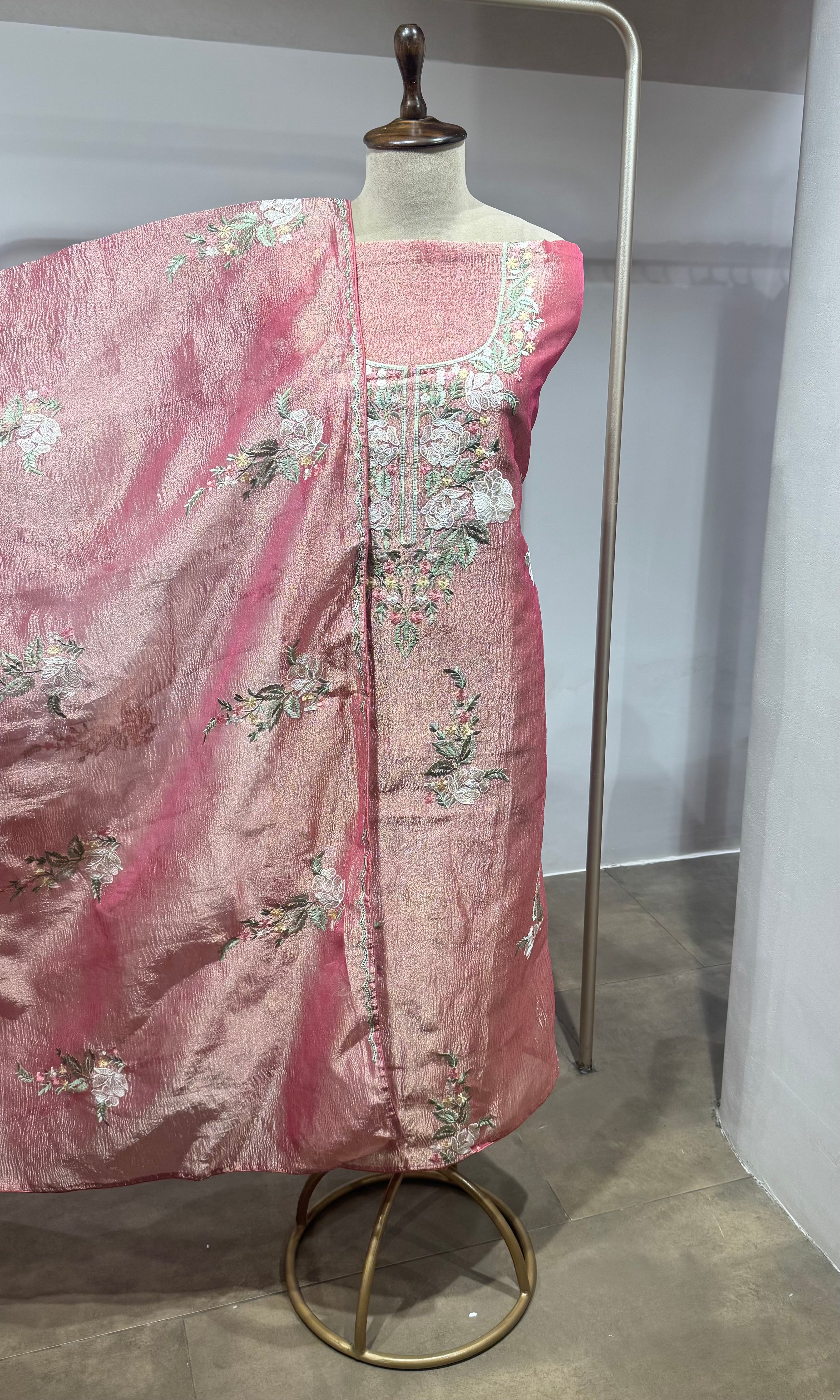 Pink Floral Tissue dress material
