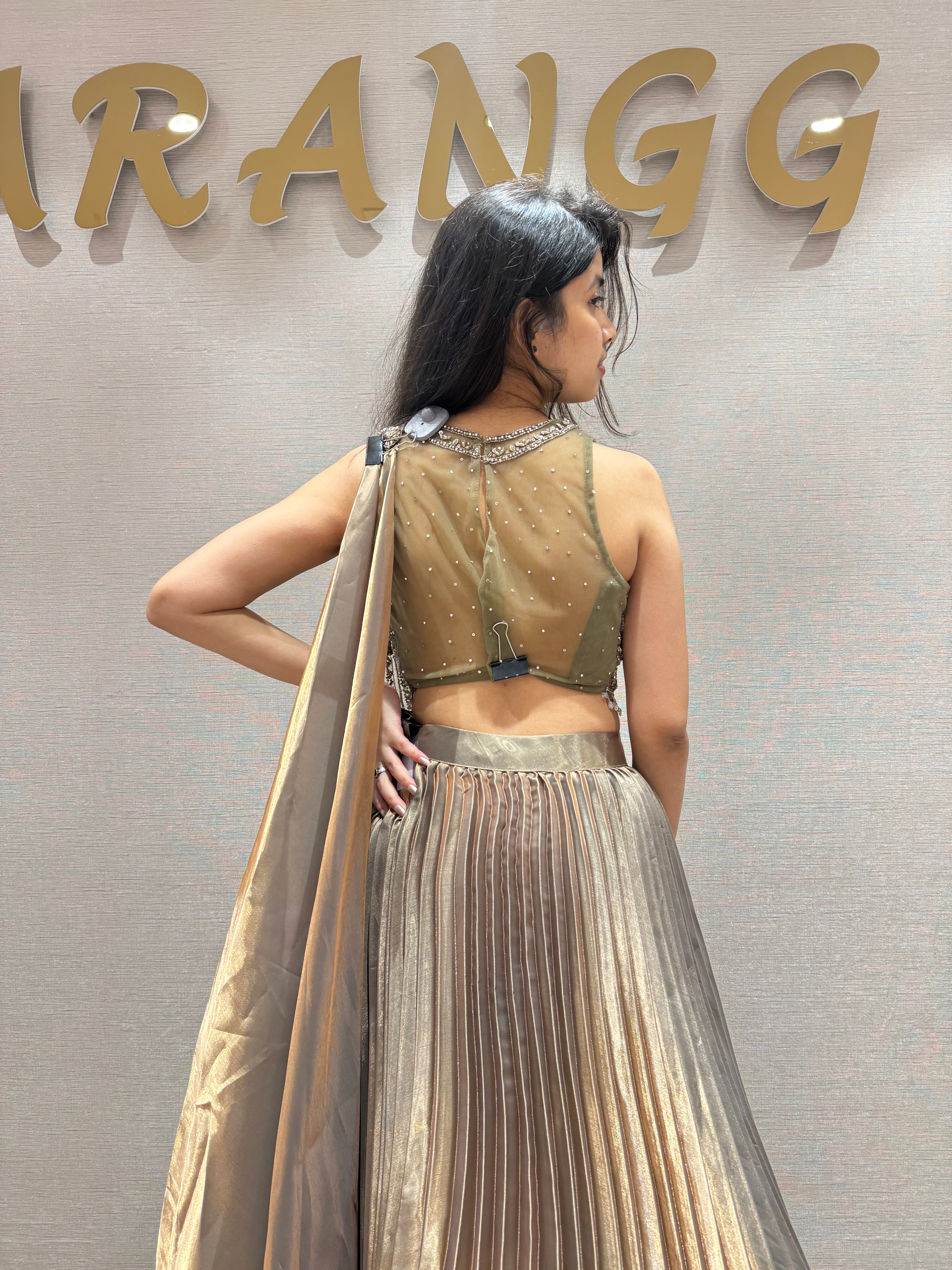 Green GLOW Lehenga WITH HALTER NECK BLOUSE