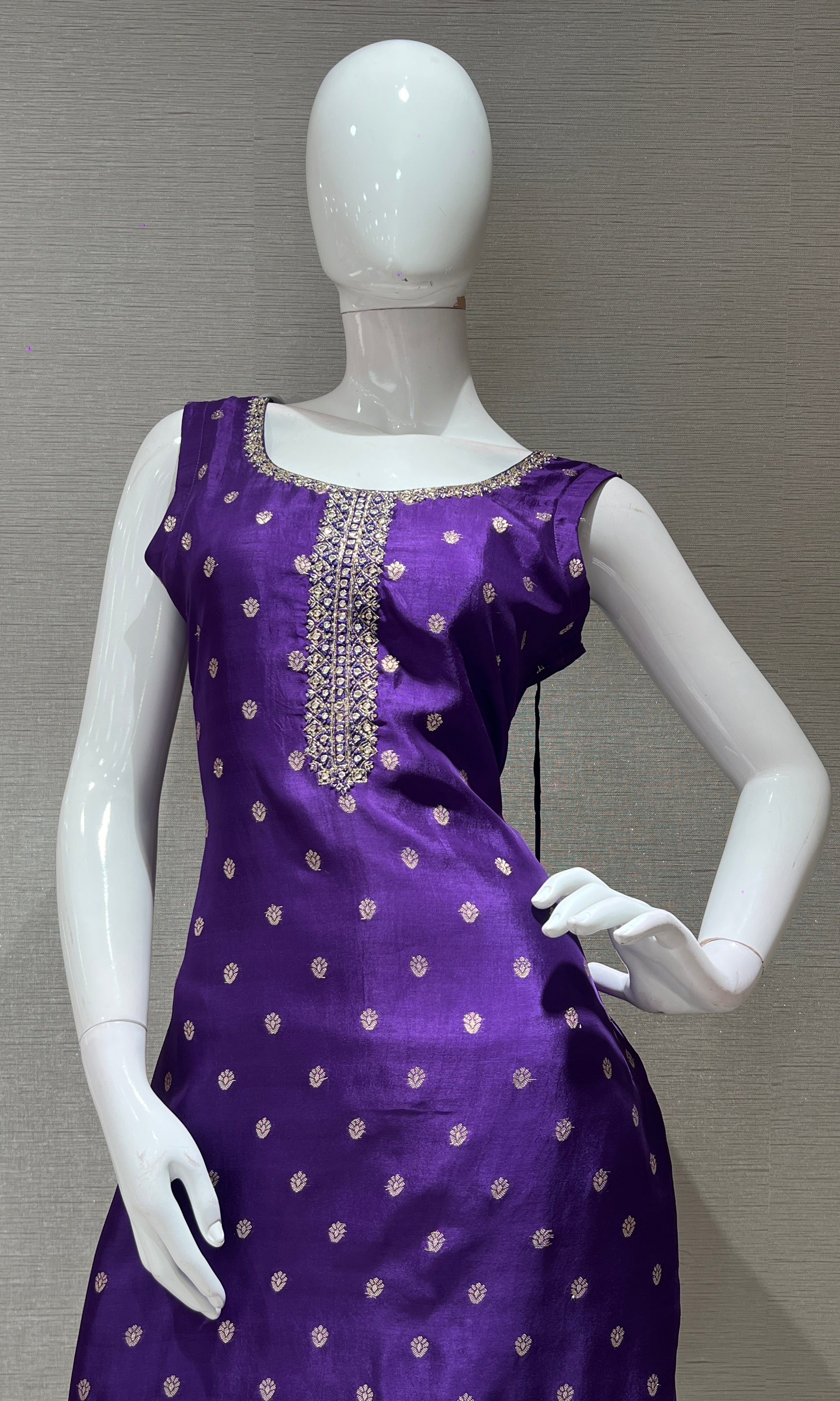 purple embroidered kurta set with dupatta