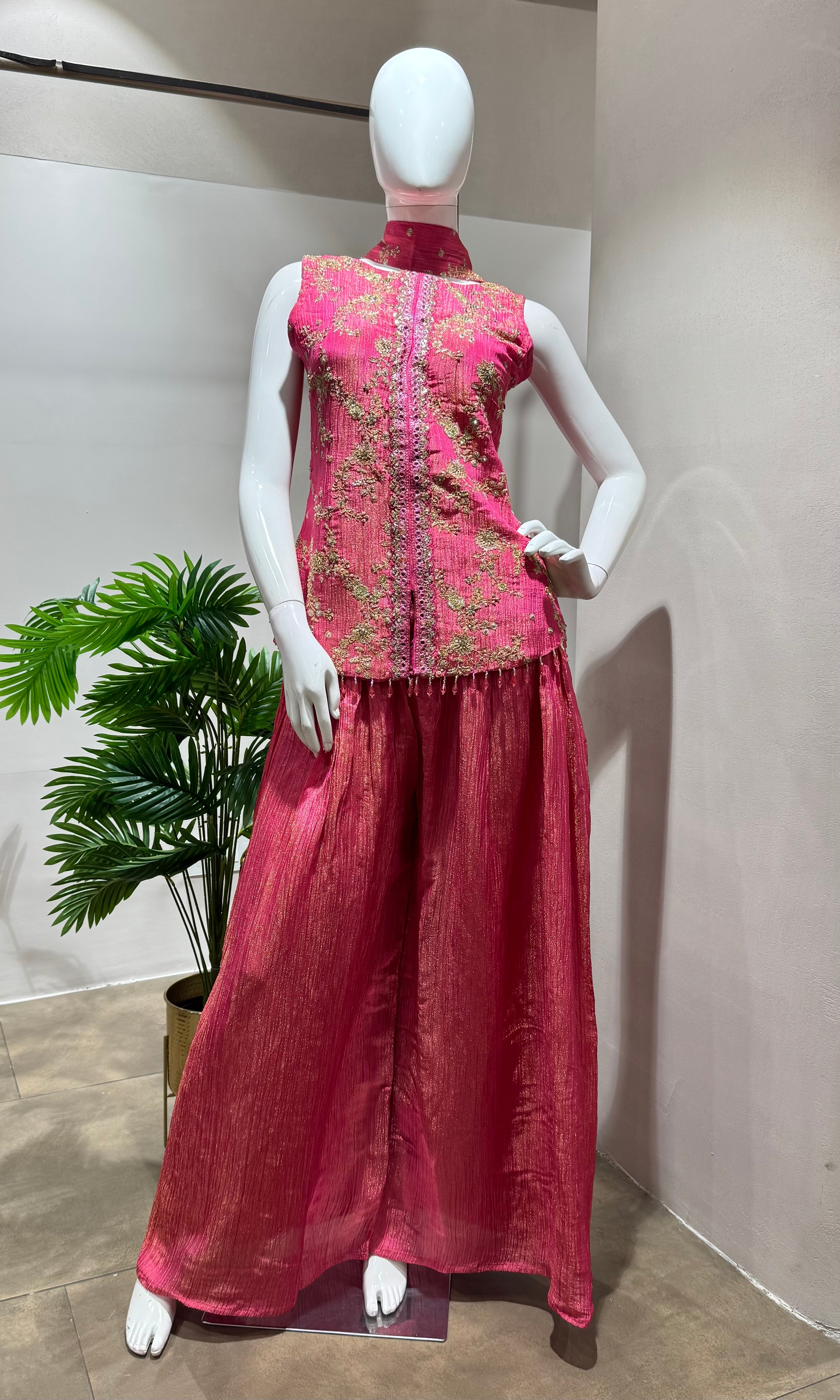PINK GOLDEN ETHNIC PALAZZO SET