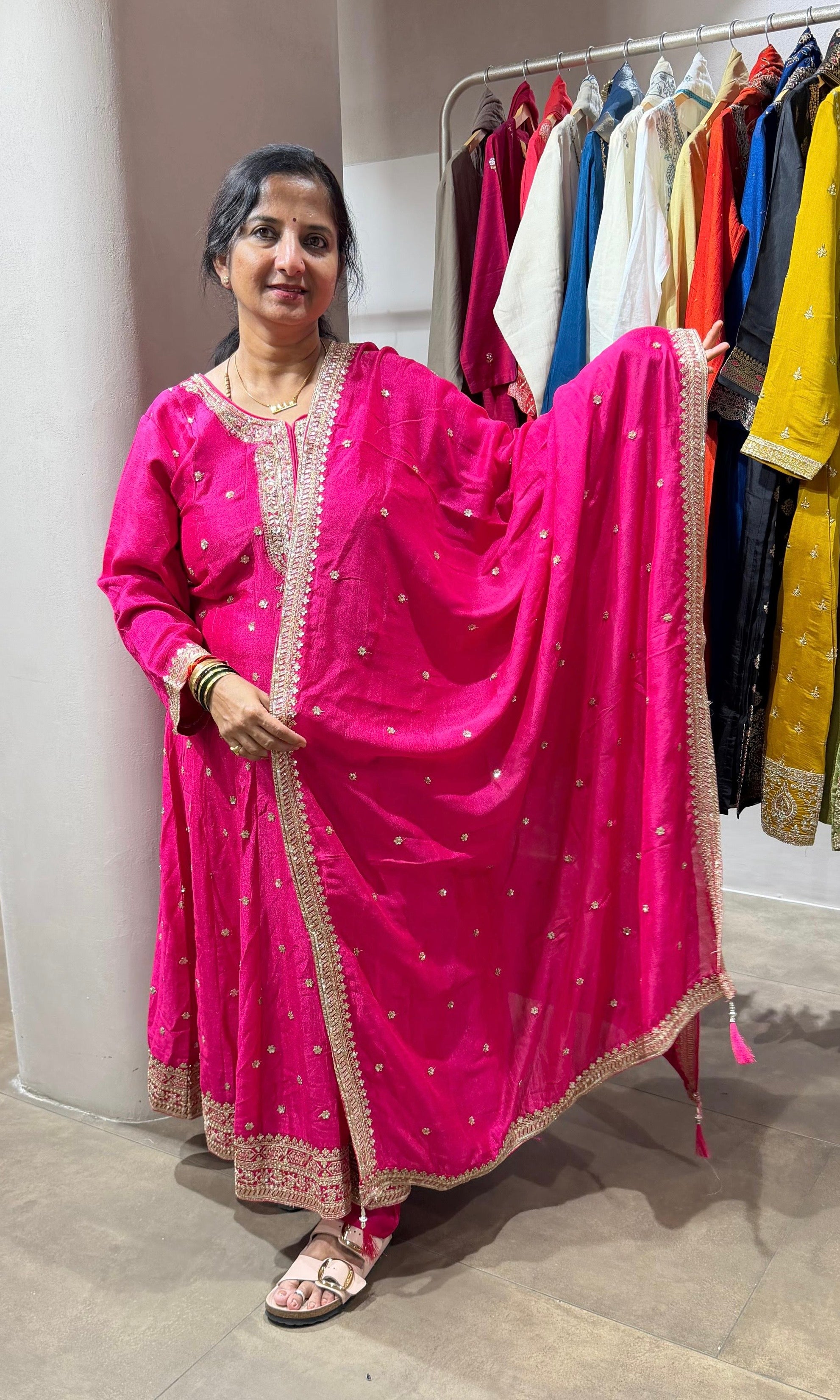 Pink Silk Embroidered Anarkali Set