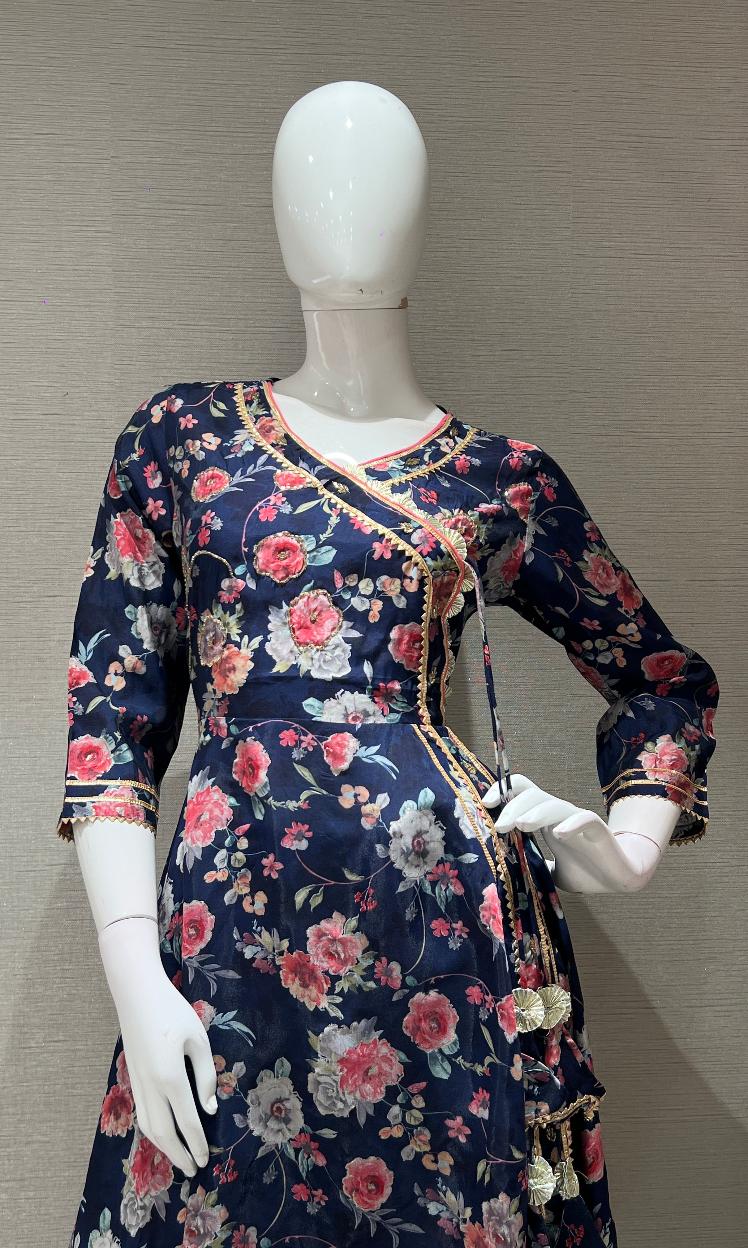 Navy Blue A LINE FLORAL KURTA SET